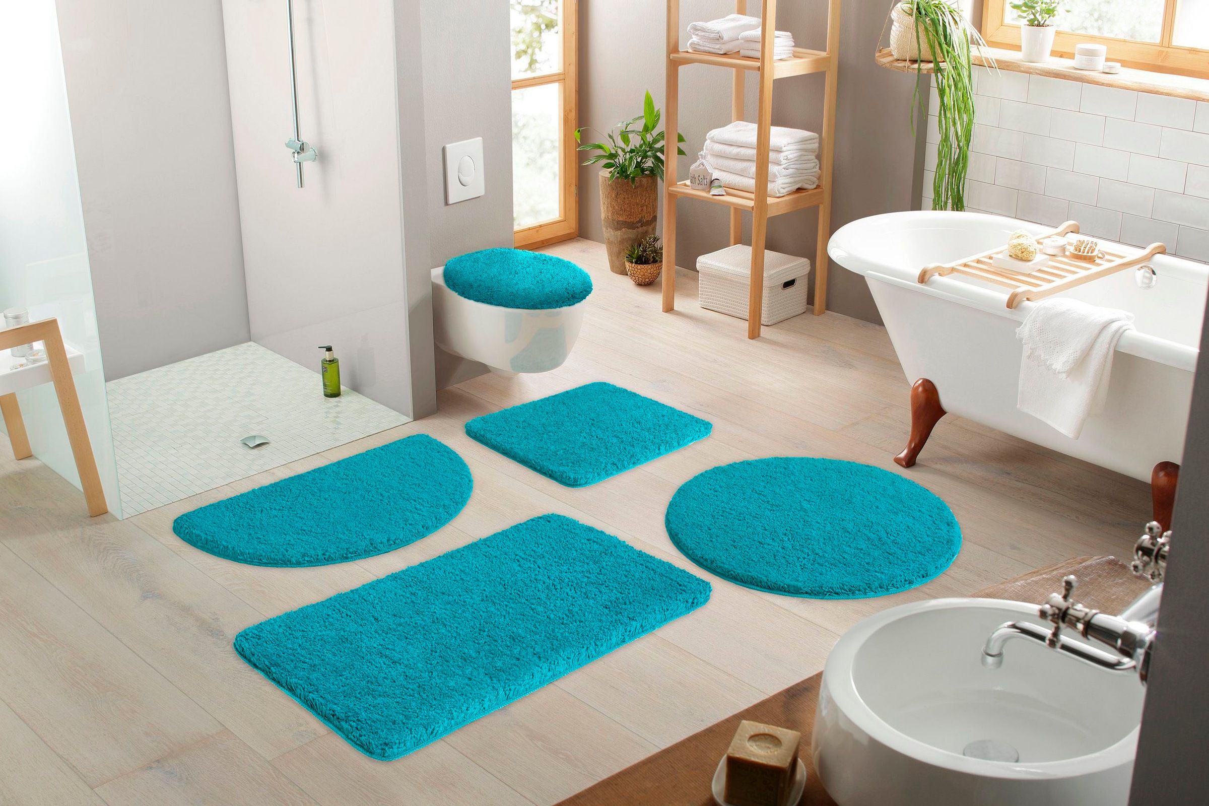 my home Badematte »Sanremo, Badvorleger, Badezimmer Teppich, sehr weich«, rutschhemmend beschichtet, fußbodenheizungsgeeignet-schnell trocknend, Badteppich, unifarben, rechteckig, rund & als 3-tlg. Set erhältlich