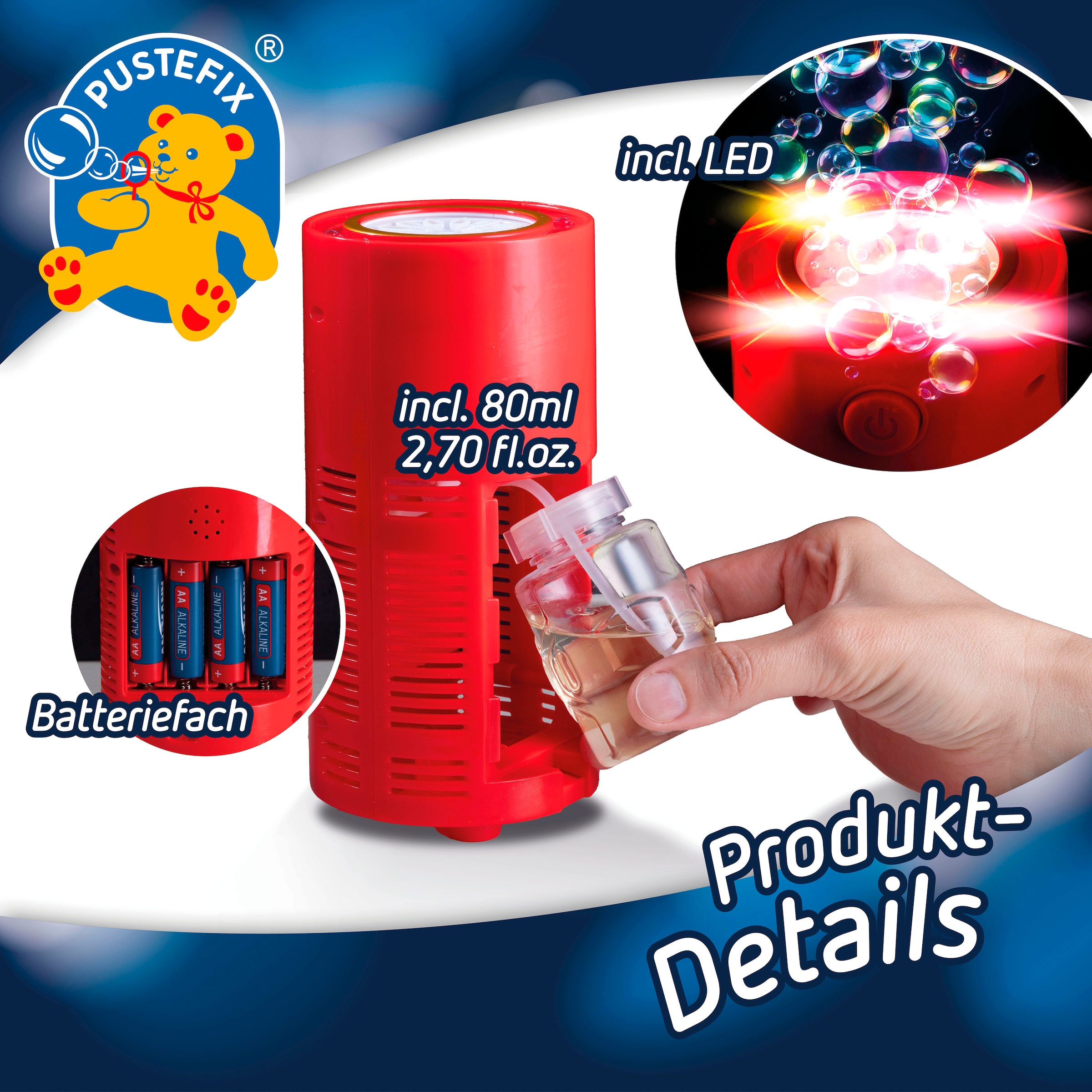 PUSTEFIX Seifenblasen Kanone »Bubble Feuerwerk«, mit LED-Licht