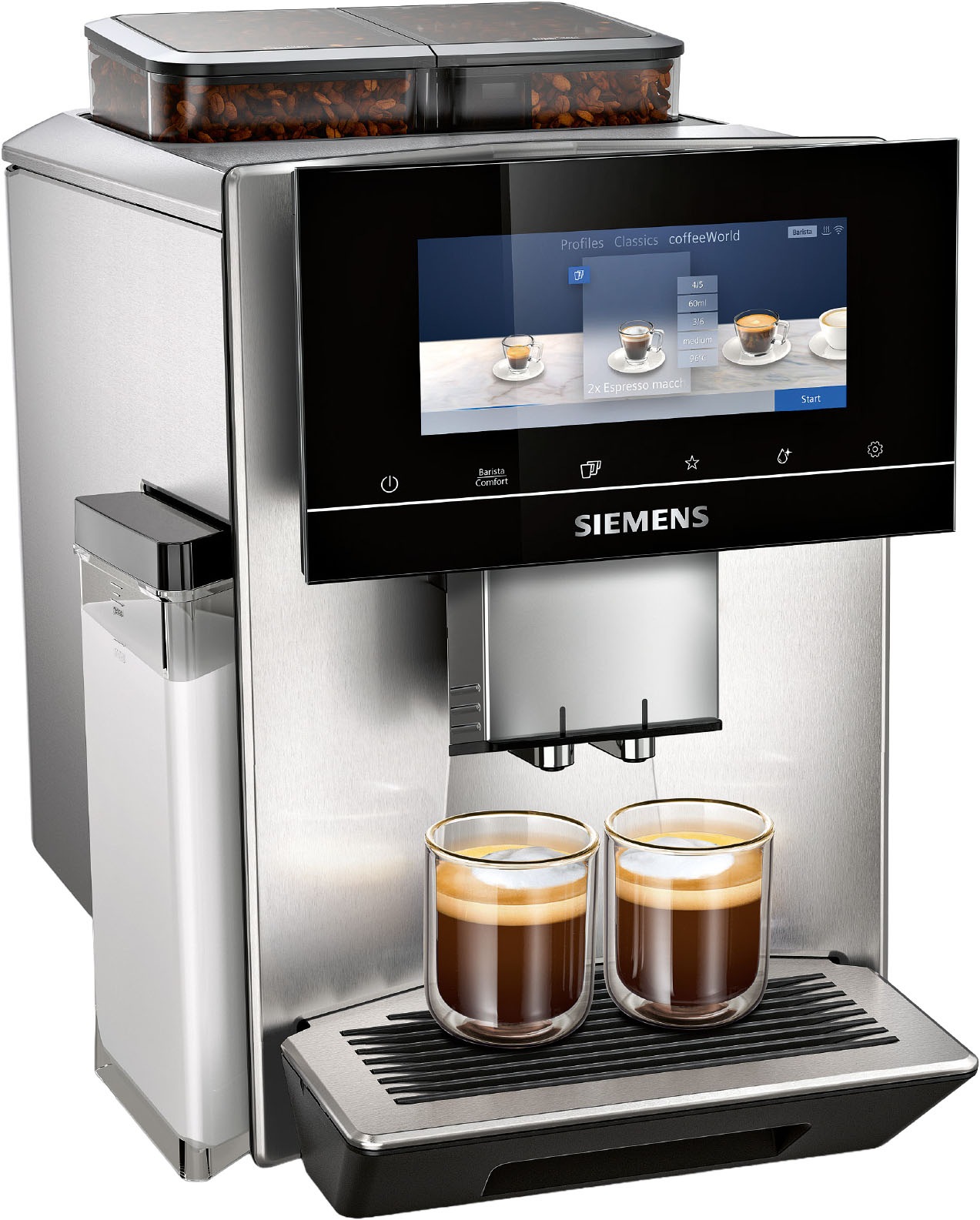 SIEMENS Kaffeevollautomat »EQ900 TQ907D03, intuitives 6,8" TFT-Display, 2 Bohnenbehälter« Barista-Modus, App, Geräuschreduzierung, 10 Profile, edelstahl