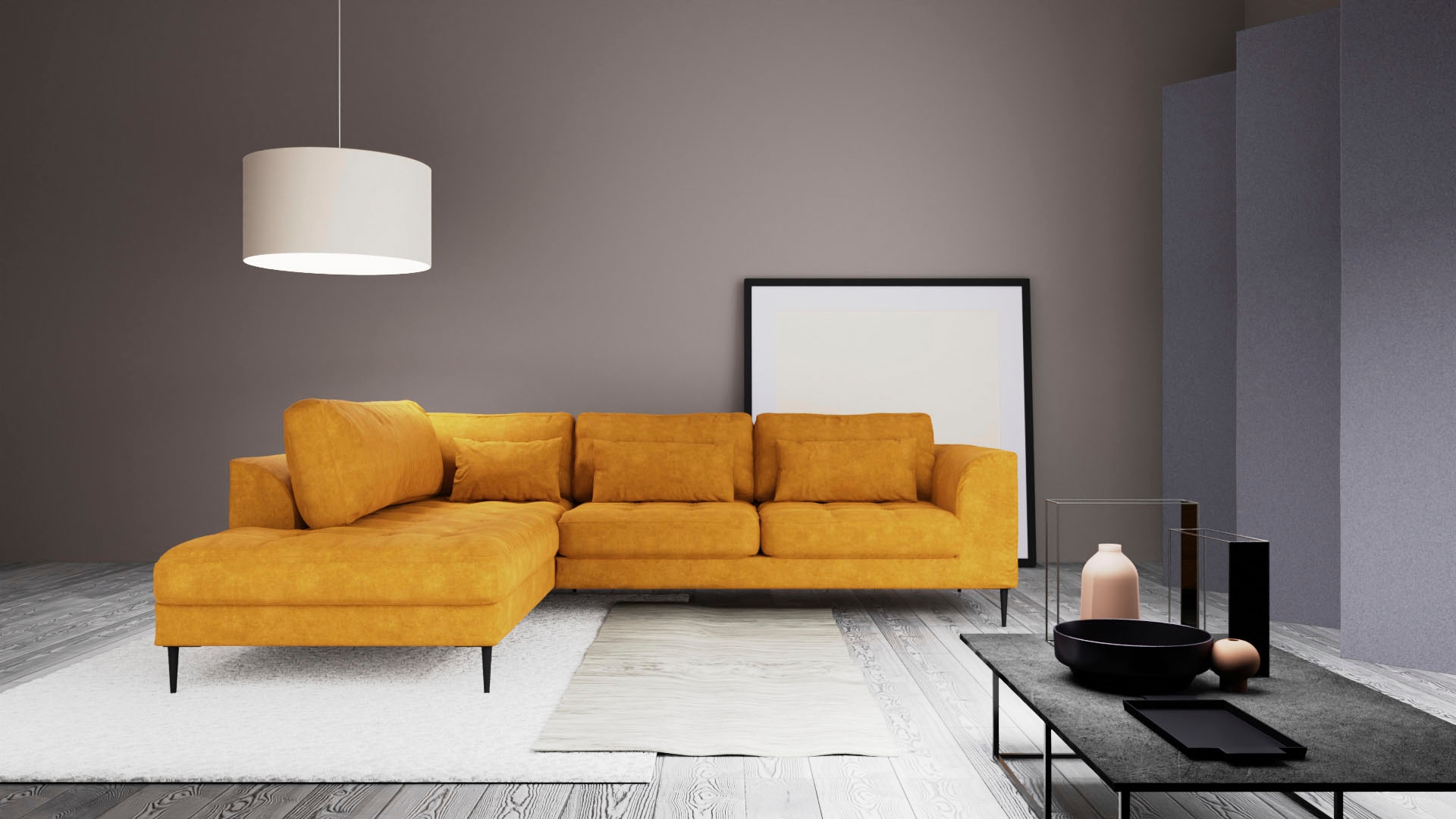 TRENDMANUFAKTUR Ecksofa »Luzi, wahlweise mit Schlaffunktion und Bettkasten, gemütlich, L-Form«, Designsofa mit Ottomane, Metallfüße schwarz, Breite 264 cm