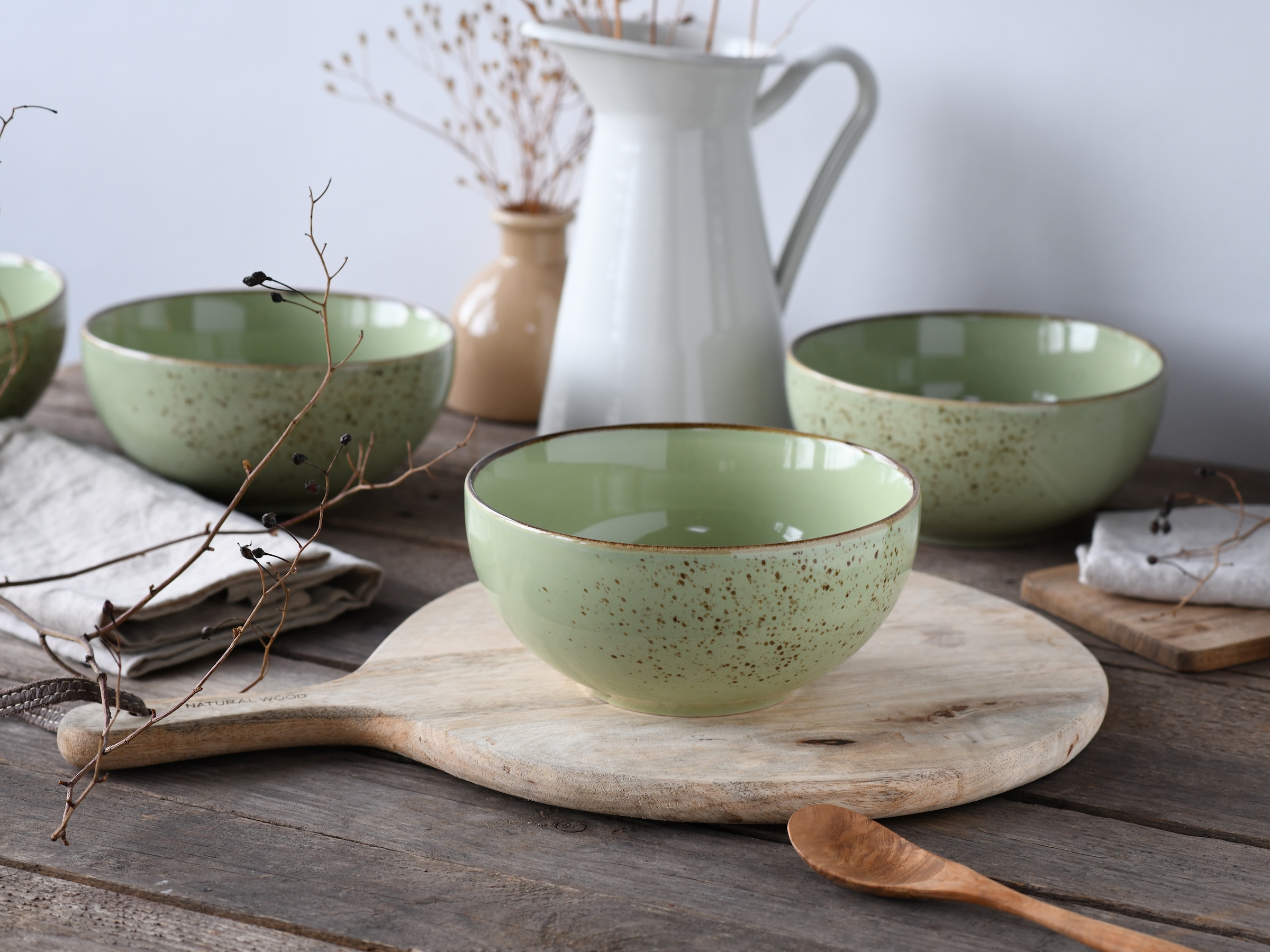 CreaTable Schale »Nature Collection, Bowl Set 12-tlg«, 12 tlg., aus Steinzeug, Handwerklicher Look, Vintage