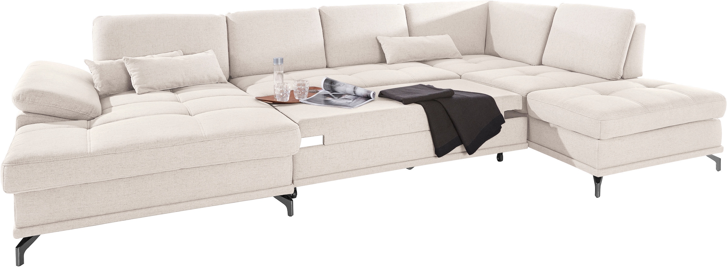 Places of Style Wohnlandschaft »Costello U-Form, mit Sitztiefenverstellung, Armteilverstellung und«, 3 Nierenkissen, optional Bettfunktion und Bettkasten