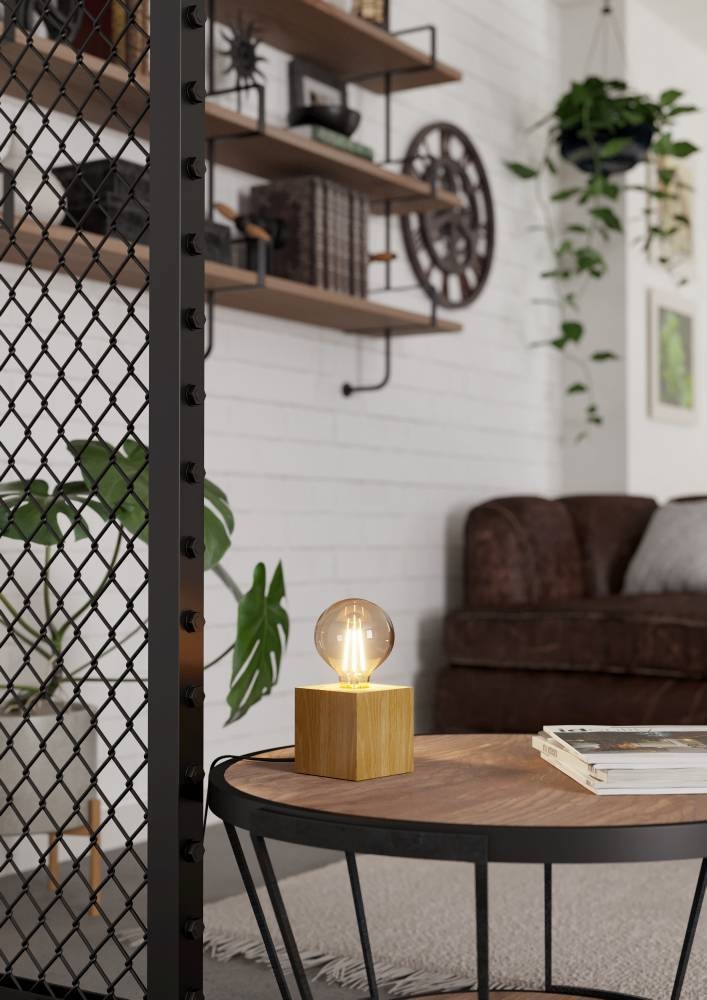 EGLO Tischleuchte »PRESTWICK 2 Tischlampe, Würfel, Holz, ohne Lampenschirm, E27«, Leuchtmittel E27 | Leuchtmittel wechselbar-ohne Leuchtmittel, Nachttischlampe, Deko, wohnlich, Schalter am Kabel, 9,5x9,5x9,5 cm