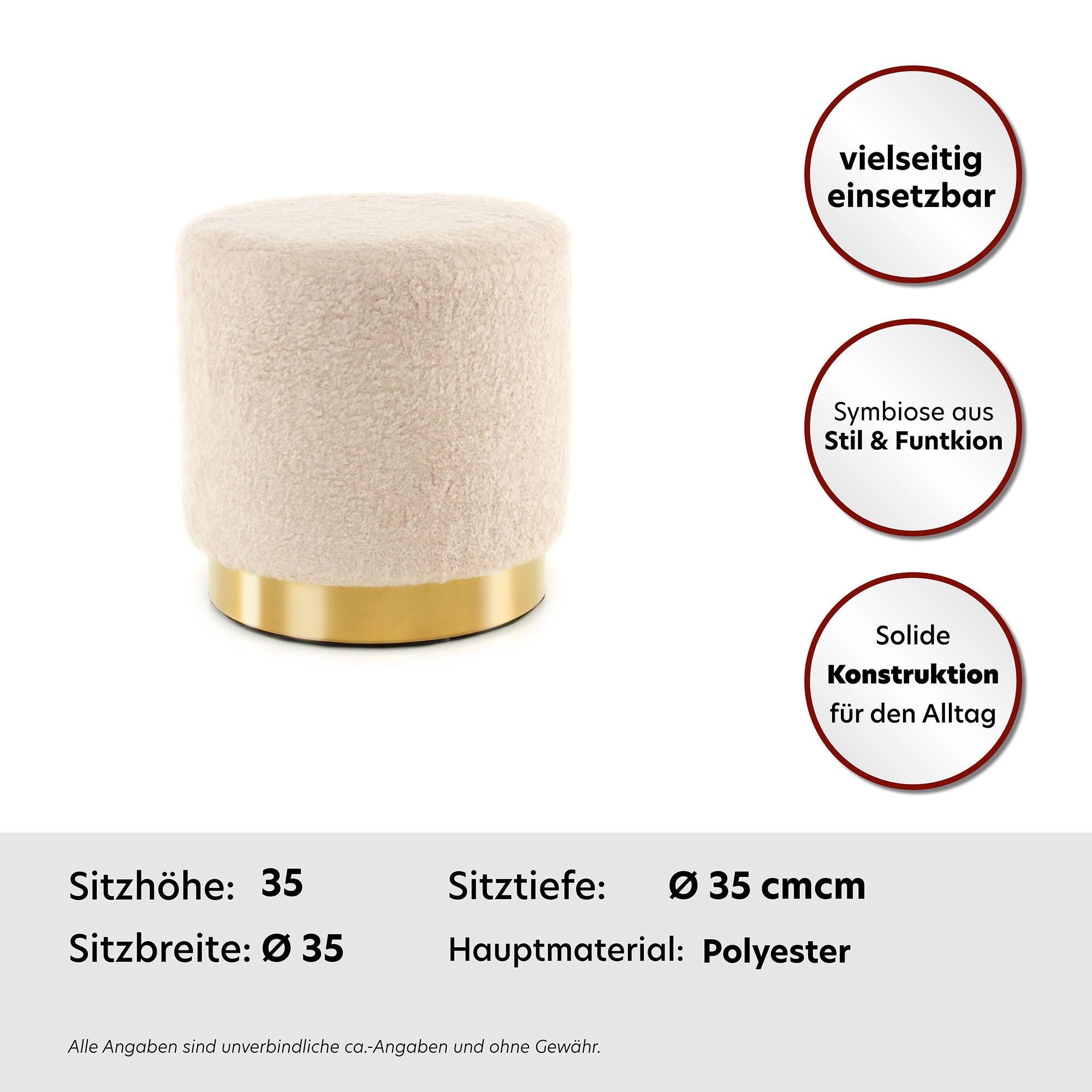 Kayoom Sitzhocker »Hocker Gipsy 425, stilvoller Sitzhocker,runde Form, stilvolles Design«, (1 St.), facettenreich, platzsparend, vielfältig einsetzbar, weiche Polsterung