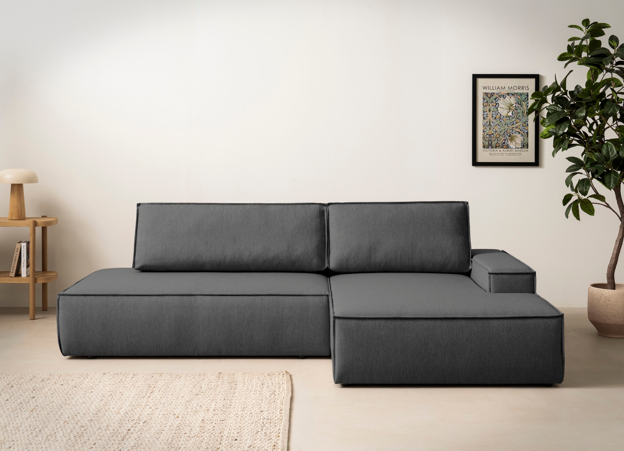 Home affaire Ecksofa »SHERWOOD, Schlafsofa in L-Form offen (275cm), Cord, Leinenoptik«, Schlaffunktion und Bettkasten, Kedernaht, hoher Sitz- & Liegekomfort