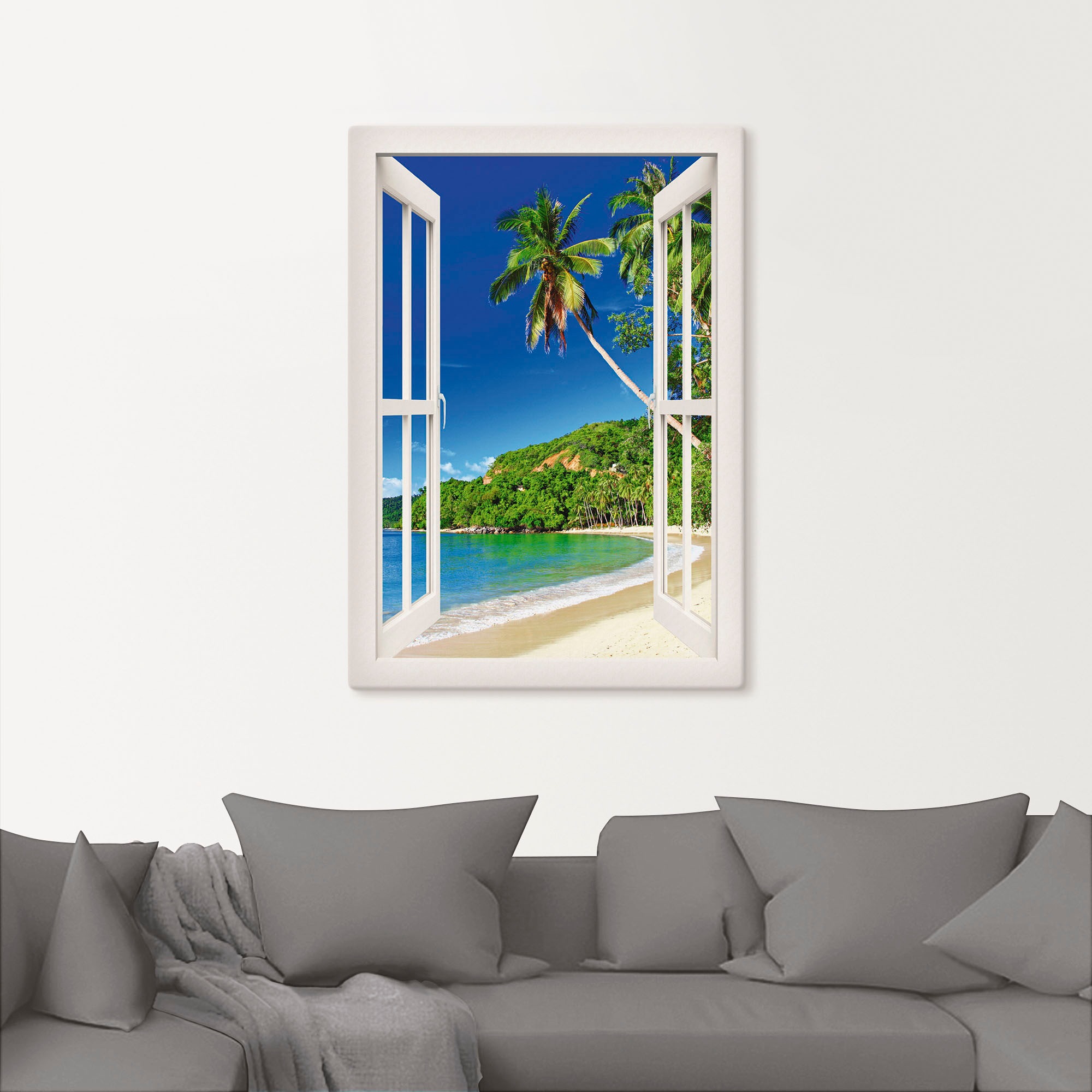 Artland Wandbild »Fensterblick Paradies«, Fensterblick, (1 St.), als Leinwandbild, Poster, Wandaufkleber in verschied. Größen