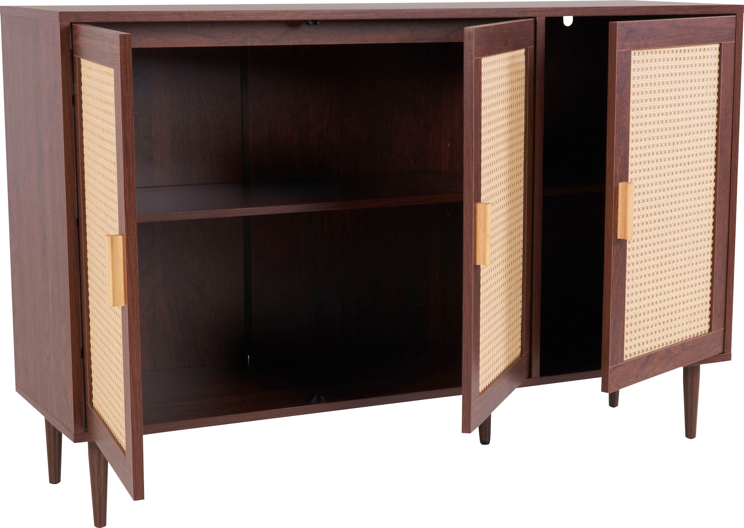 Homexperts Sideboard »Andy«, Kiefer Optik, Rattan, kiefer griff, 3 Türen & 2 Einlegeböden