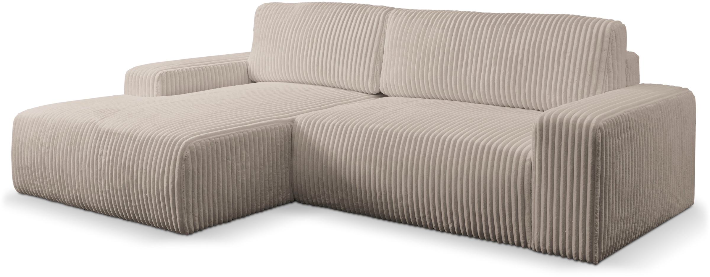 WERK2 Ecksofa »Rotterdam-L, kuschelweicher Cord oder Breitcord, L-Form, Breite 267 cm«, Design Ecksofa mit Schlaffunktion & Bettkasten, Breitcord, Taupe
