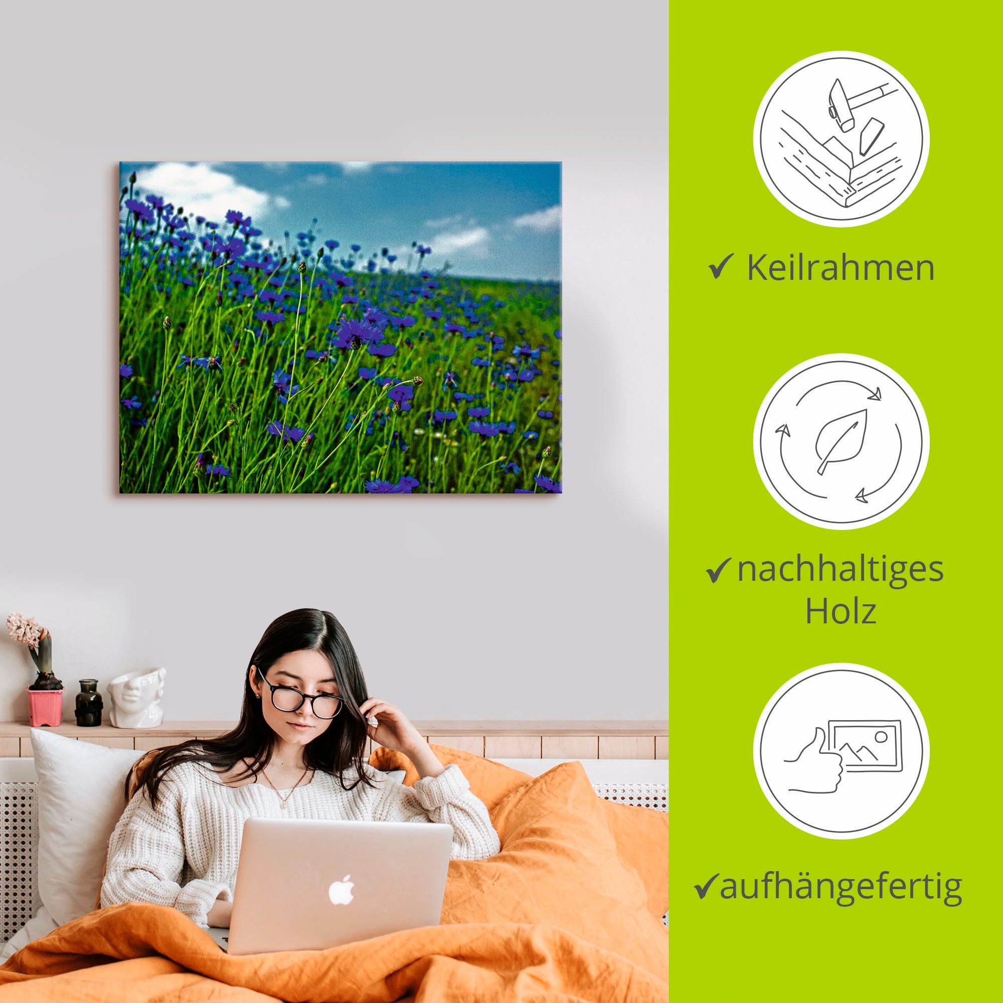 Artland Wandbild »Kornblumenwiese«, Blumenwiese, (1 St.), als Leinwandbild, Poster in verschied. Größen