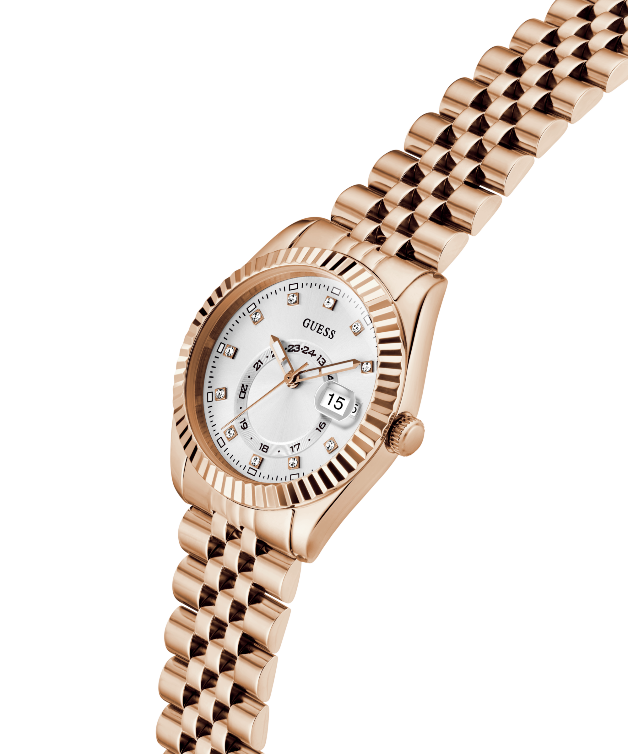 Guess Quarzuhr »JADA«, Armbanduhr, Damenuhr, Edelstahlarmband, Datum