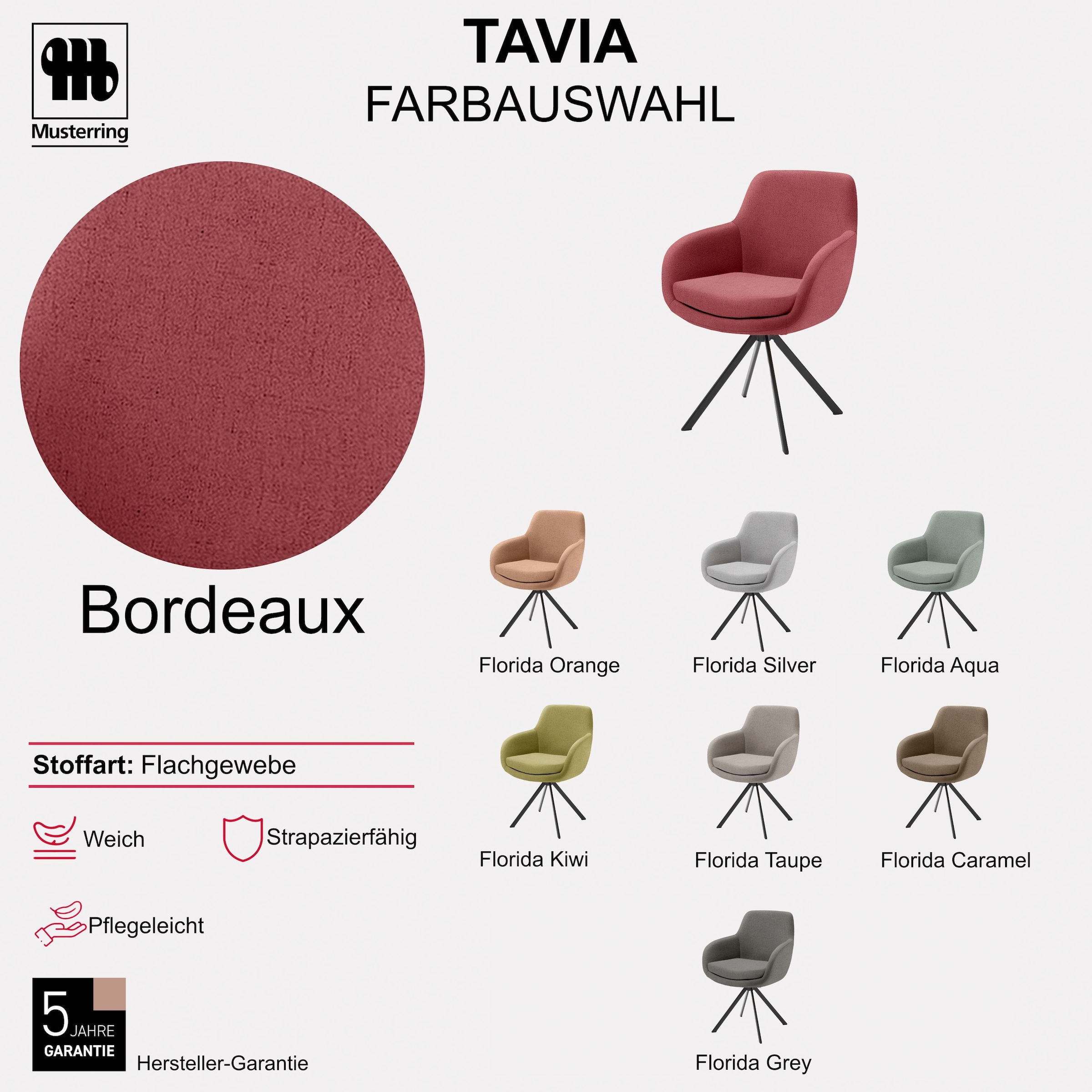 Musterring Esszimmerstuhl »Tavia« (Set) 2 Stk.Stativgestell Eisen schwarz, Drehfunktion optional, diverse Farben