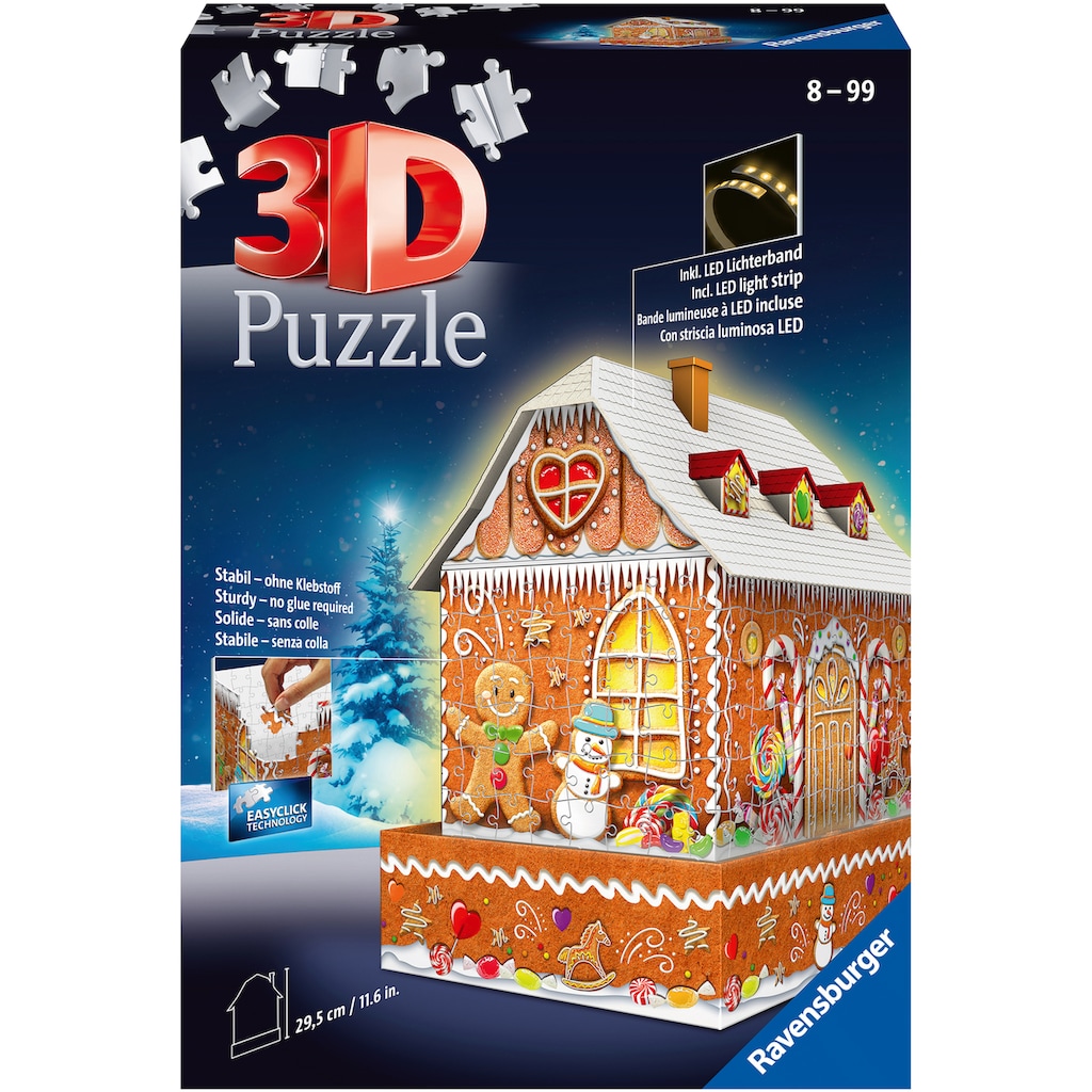 Ravensburger 3D-Puzzle »Lebkuchenhaus bei Nacht«, inkl. LED-Lichterband; Made in Europe, FSC® - schützt Wald - weltweit