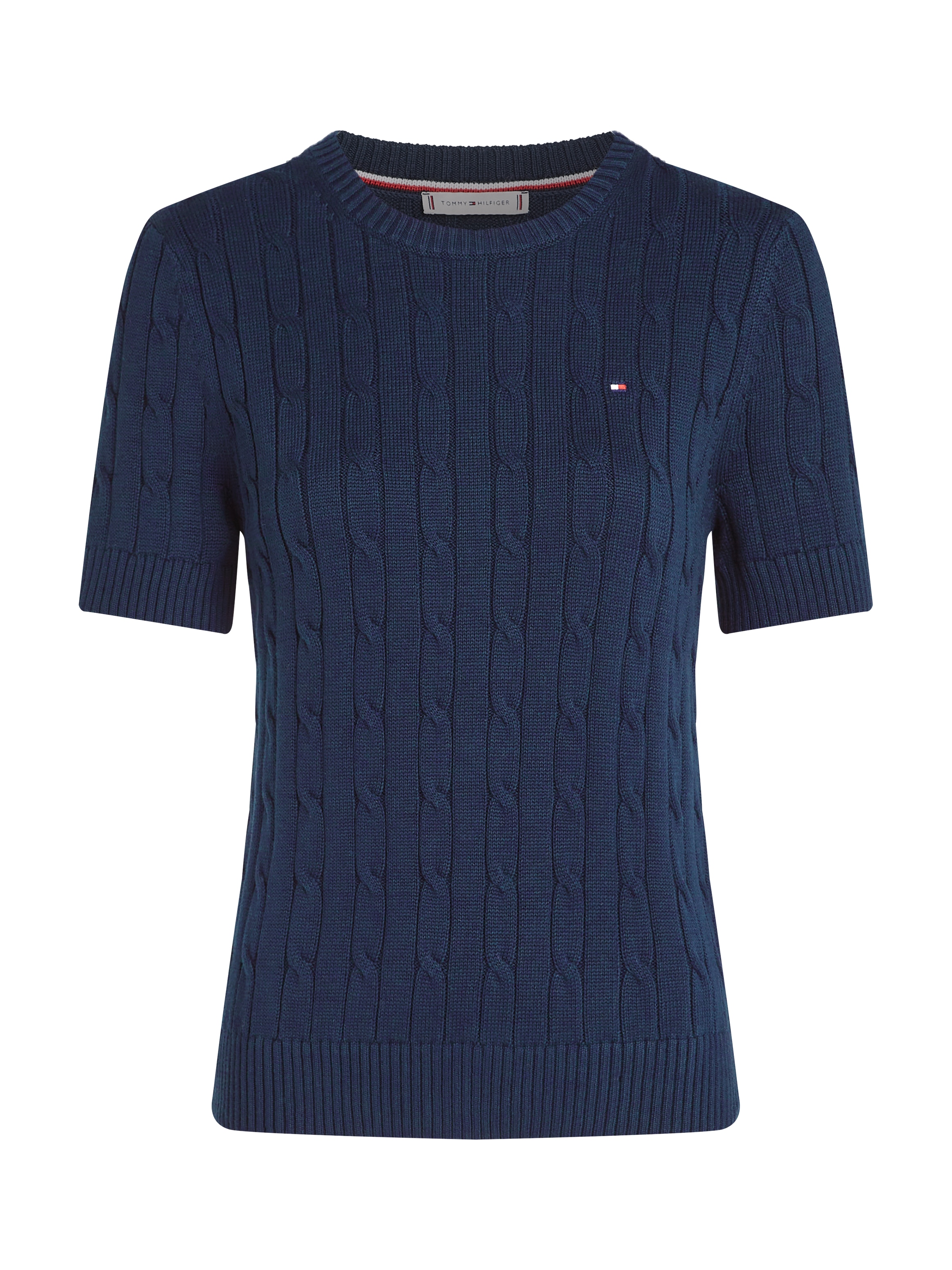 Tommy Hilfiger Kurzarmpullover »1985 CO MINI CABLE C-NK SS SWT«, in tollem Strickmuster
