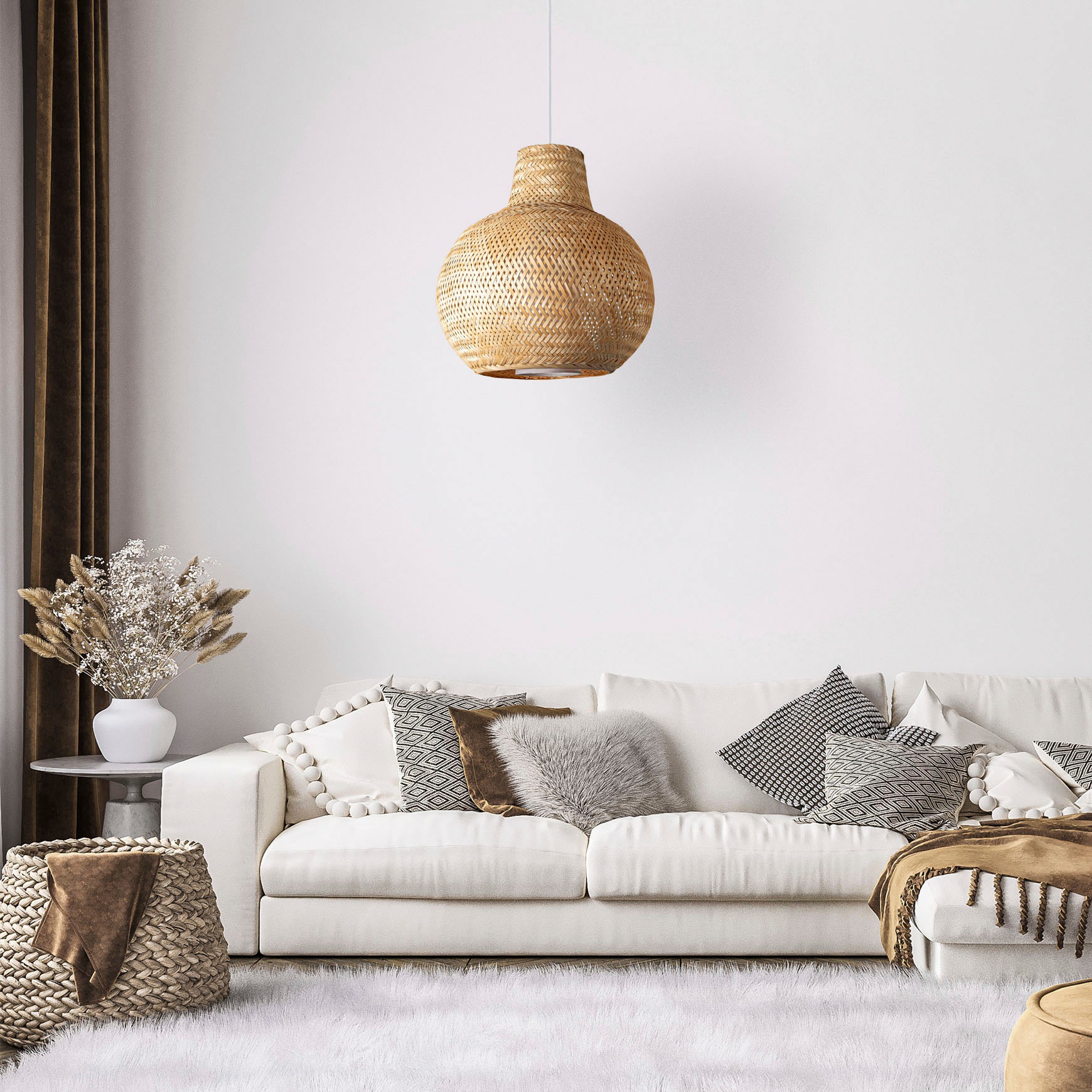 Paco Home Pendelleuchte »TOPU«, Leuchtmittel E27   ohne Leuchtmittel, Bambu günstig online kaufen