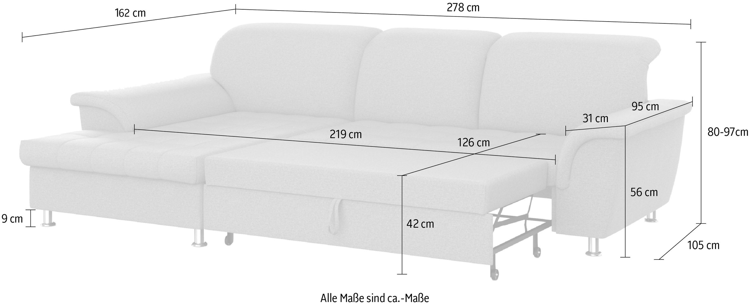 DOMO collection Ecksofa Franzi, wahlweise mit Bettfunktion, Bettkasten und Kopfteilverstellung