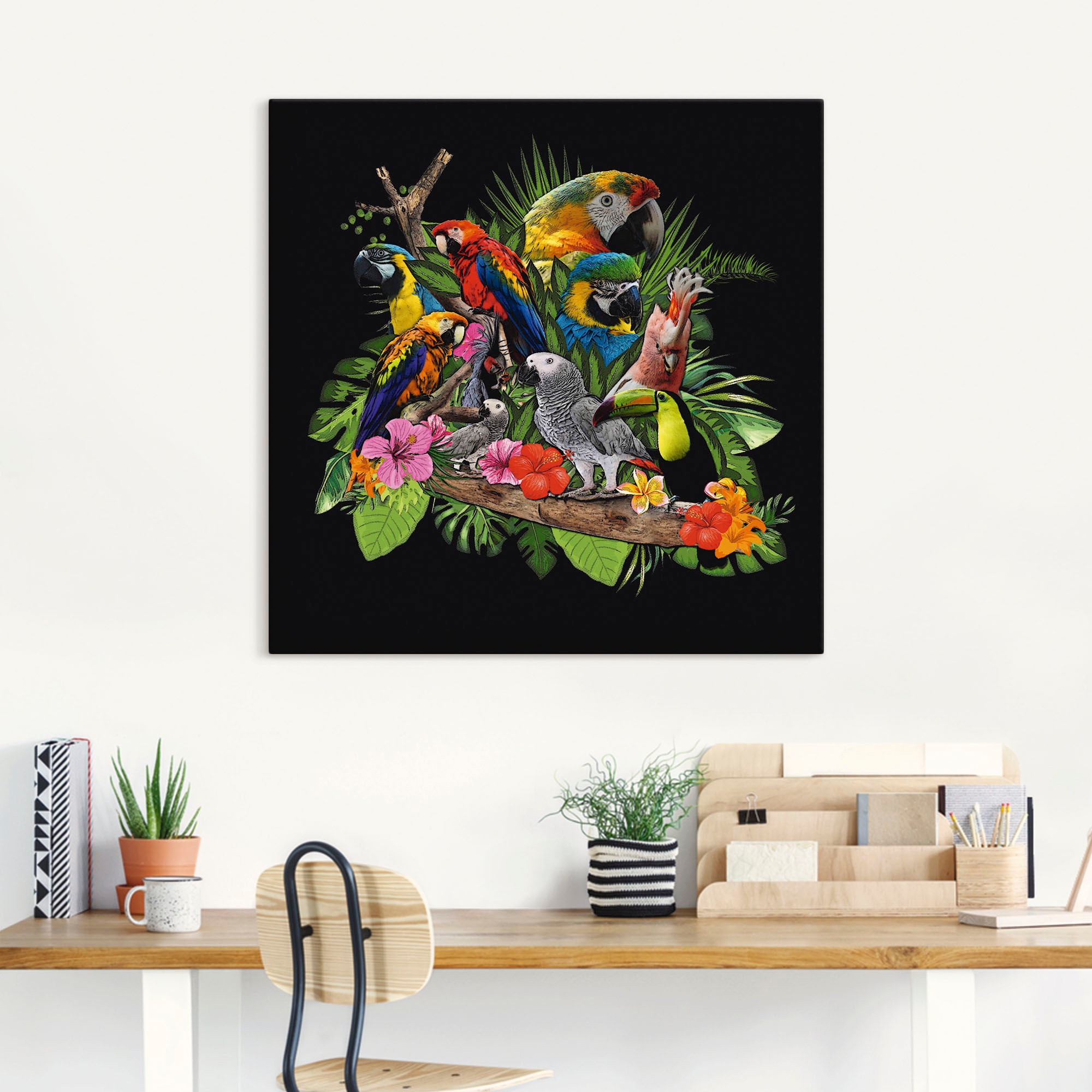 Artland Wandbild »Papageien Graupapagei Kakadu Dschungel«, Vögel, (1 St.), günstig online kaufen