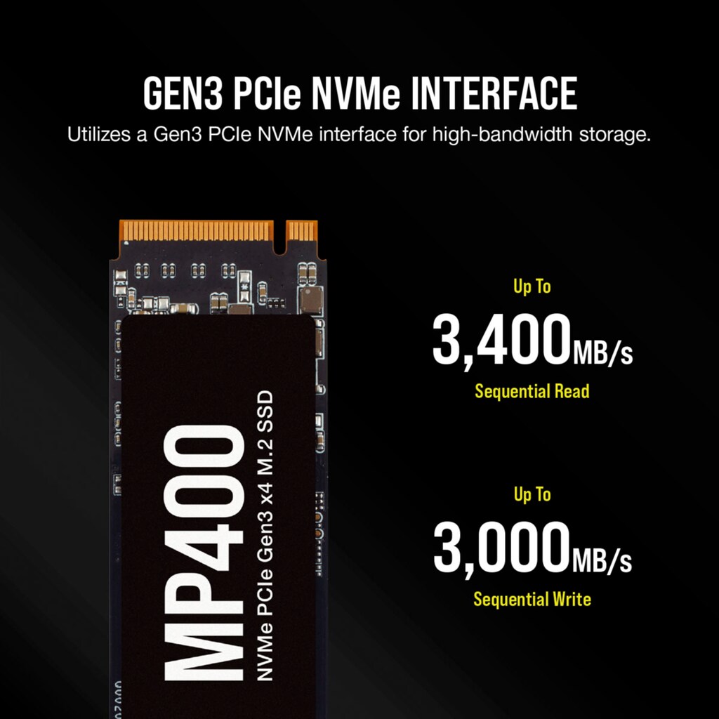 Corsair interne SSD »MP400 4TB NVMe PCIe Gen3 x4 M.2 SSD«, 2 Zoll, Anschluss PCI Express 3.0
