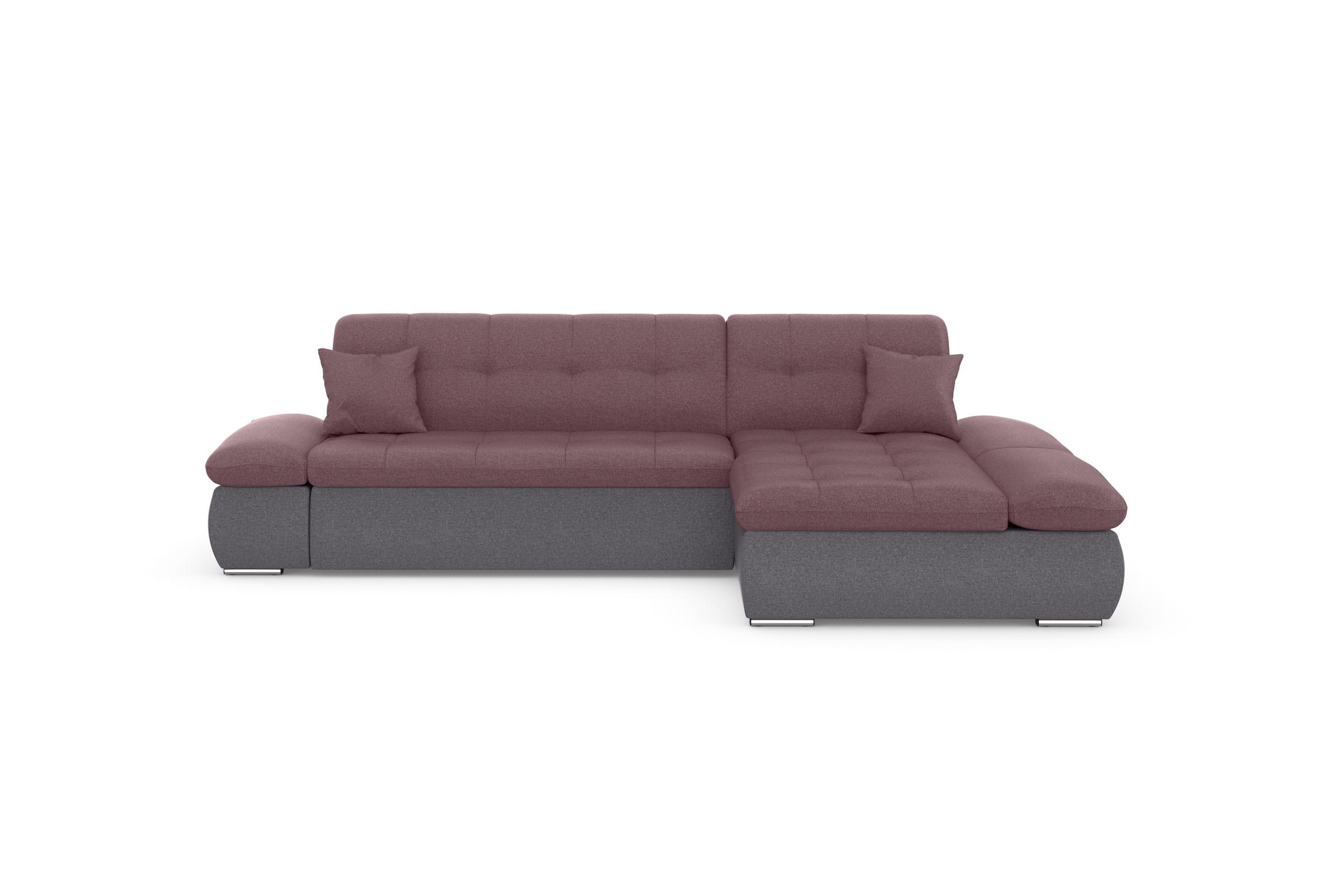 DOMO collection Ecksofa »Moric, L-Form, XXL-Sofa - Breite 300cm«, wahlweise mit Bettfunktion und Armteilverstellung, grau-beere