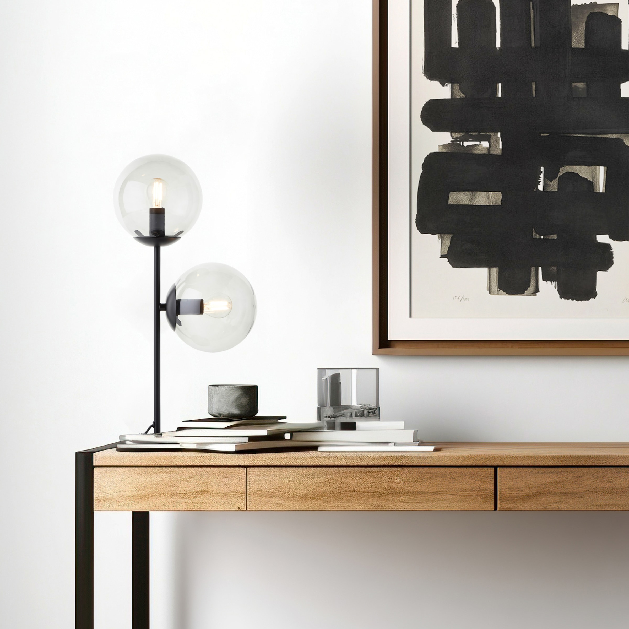 Brilliant Tischleuchte »Ariol«, 2 flammig, Leuchtmittel E14 | ohne Leuchtmittel, mit Rauchglas, 48 cm Höhe, E14, Metall, schwarz