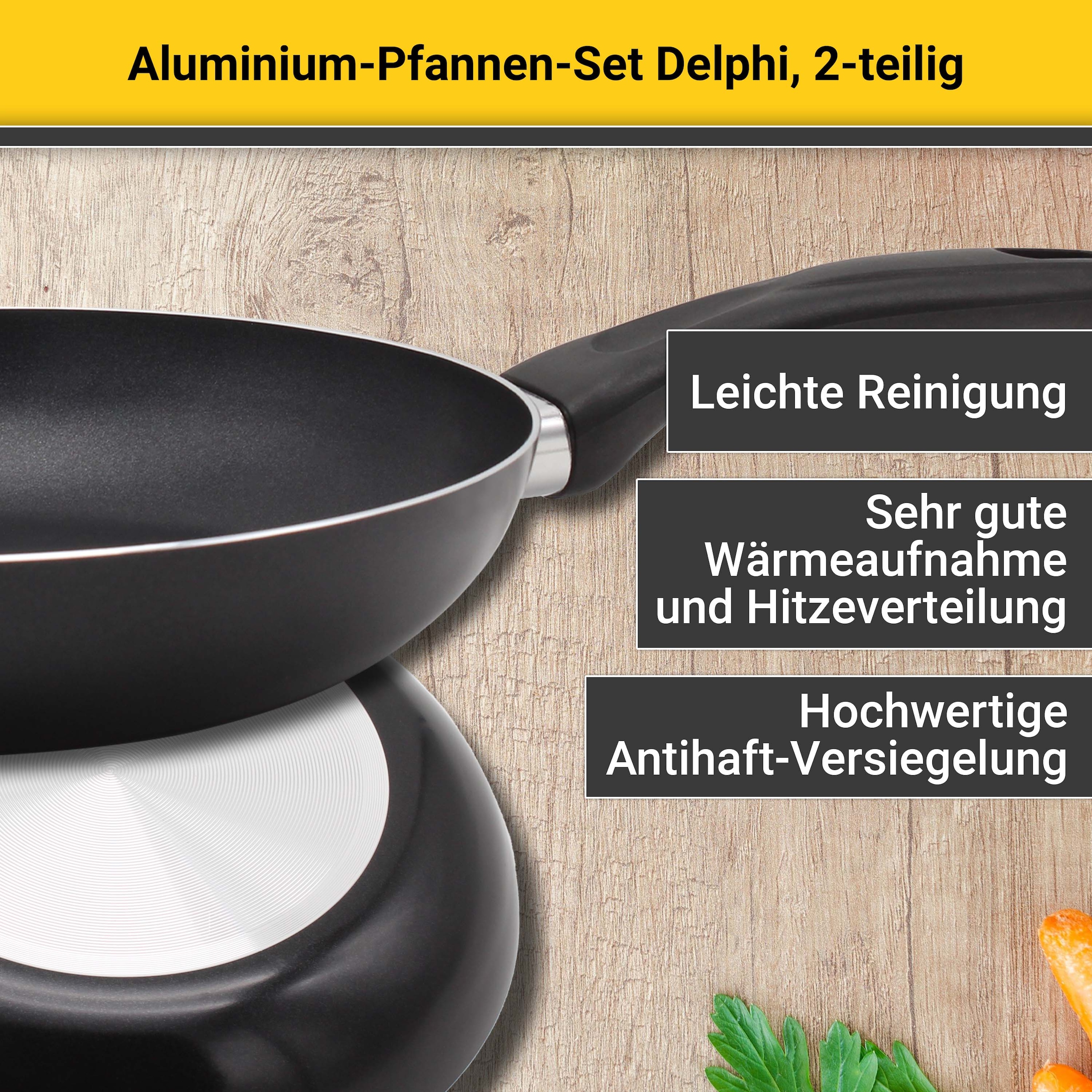 Krüger Pfannen-Set »Aluminium Pfannen-Set DELPHI 2 tlg. (16 + 24 cm)«, Aluminium, (Set, 2 tlg., 1x Bratpfanne Ø 16 cm (H. 4,5 cm), 1x Bratpfanne Ø 24 cm (H. 4,5 cm)