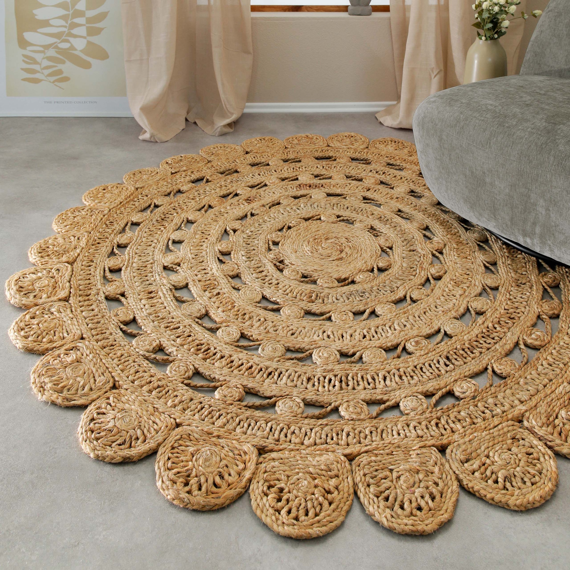 Green Looop Teppich »Bloom«, rund, 12 mm Höhe, Jute, handgewebt, robust, strapazierfähig, Natur, Wohnzimmer