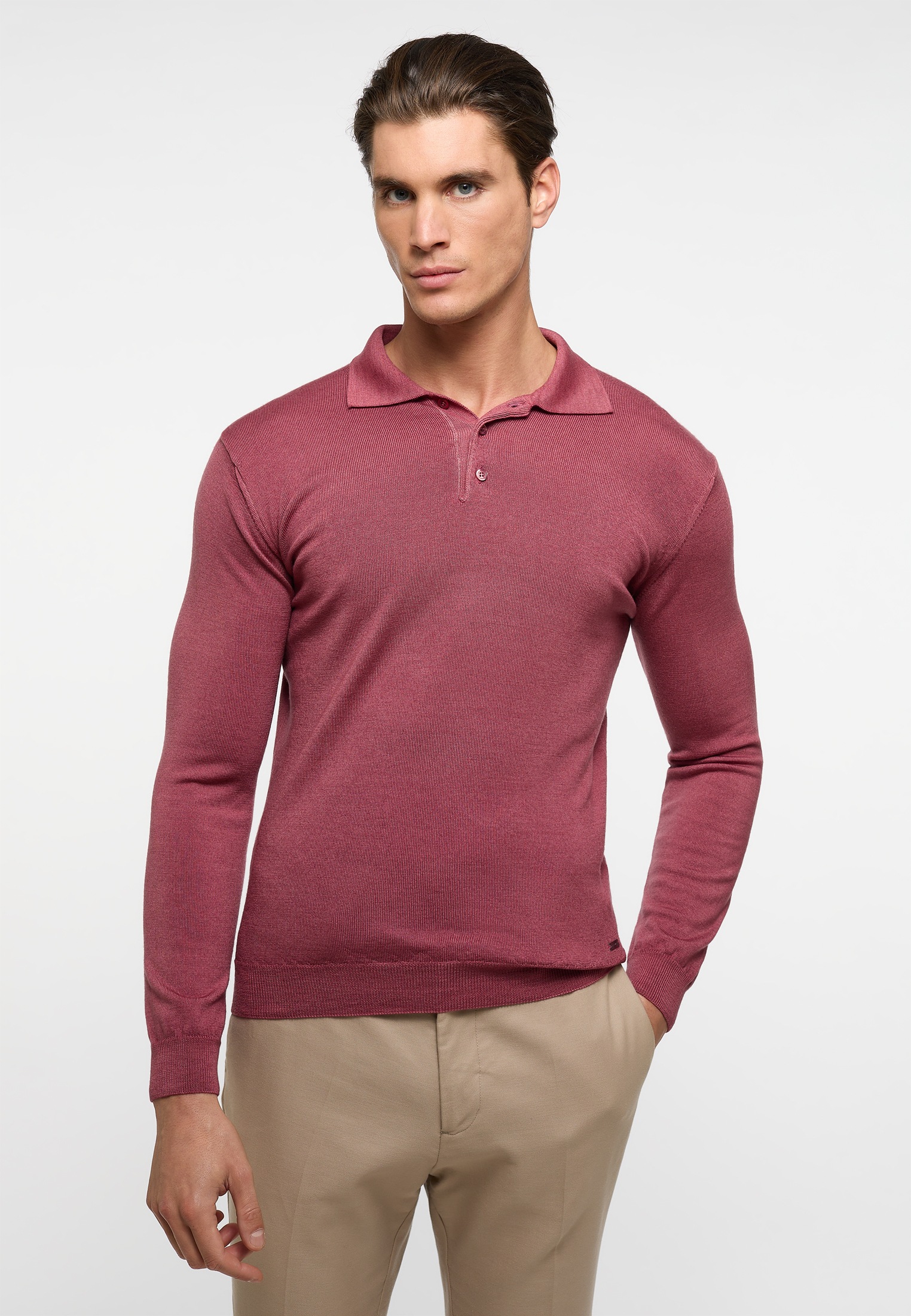 Langarm-Poloshirt, Gr. L, weinrot