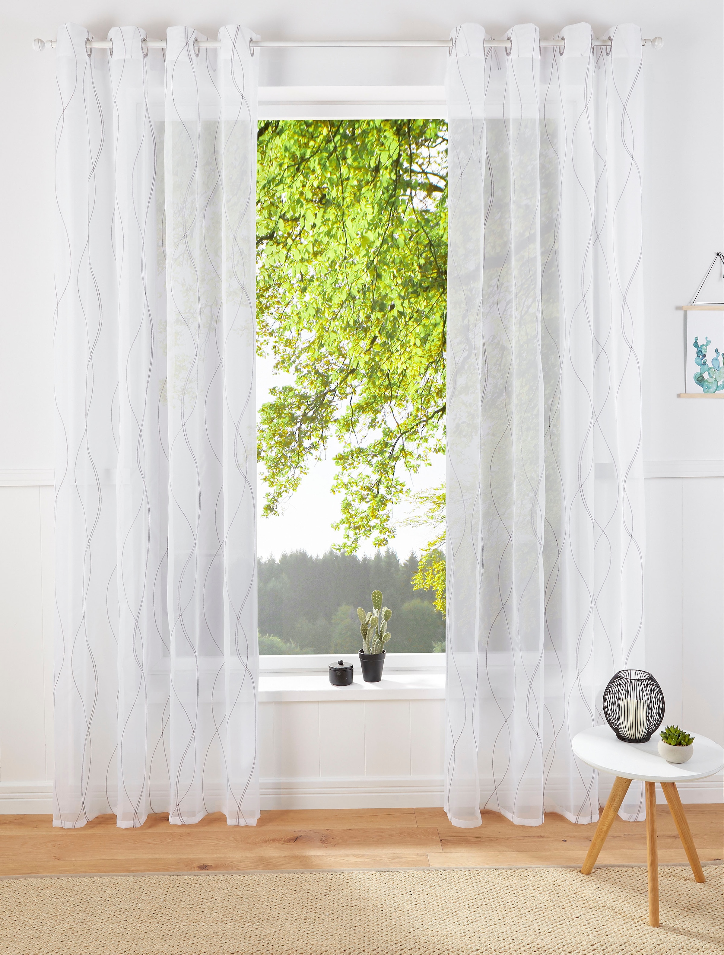 my home Gardine »Mila« Ösen 1 Stk. tlg. mit Wellenmuster bestickt, monochro günstig online kaufen