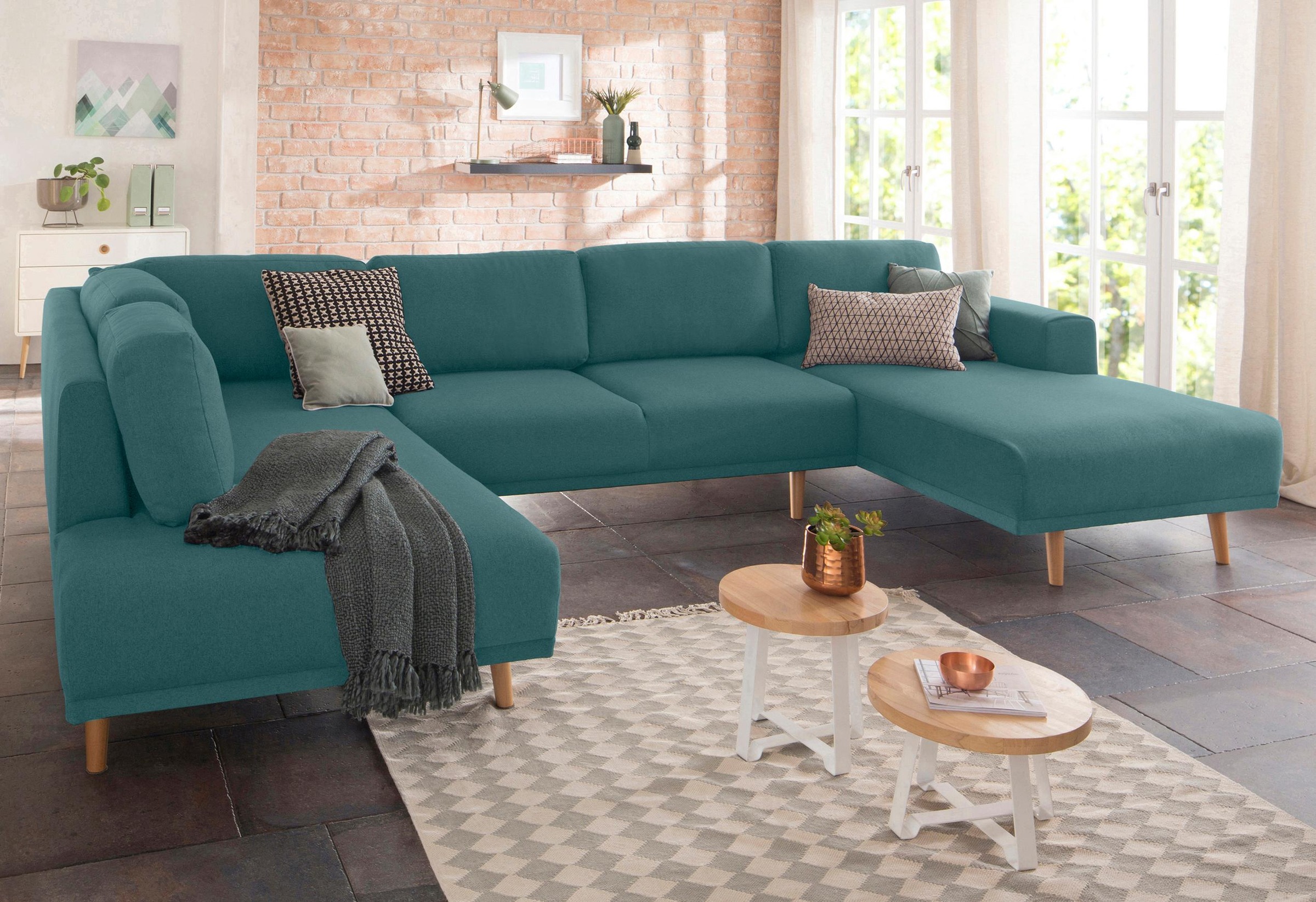 Home affaire Wohnlandschaft »Lasse U-Form« im scandinavischem Stil mit Holz günstig online kaufen