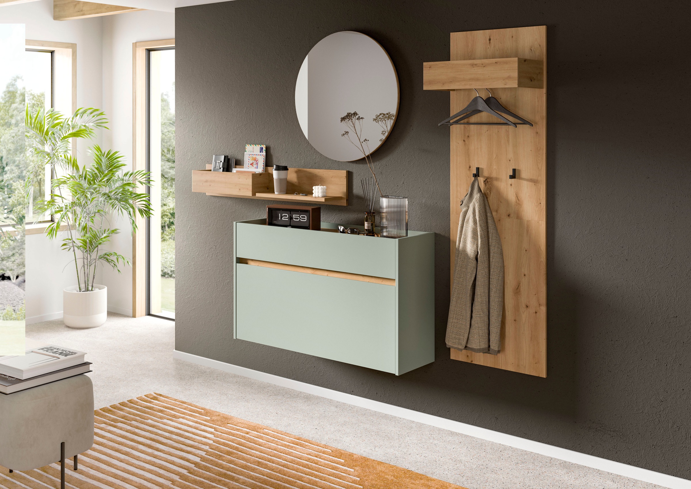 INOSIGN Garderobenpaneel »EVRID, Höhe 160 cm, inkl. 2 Metall-Haken, Kleiderstnage und Hutablage«, (1 St., individuell mit anderen Artikel der Serie EVRID erweiterbar), Paneel, Hakenleiste, Wandboard, Garderobe, Wandpaneel