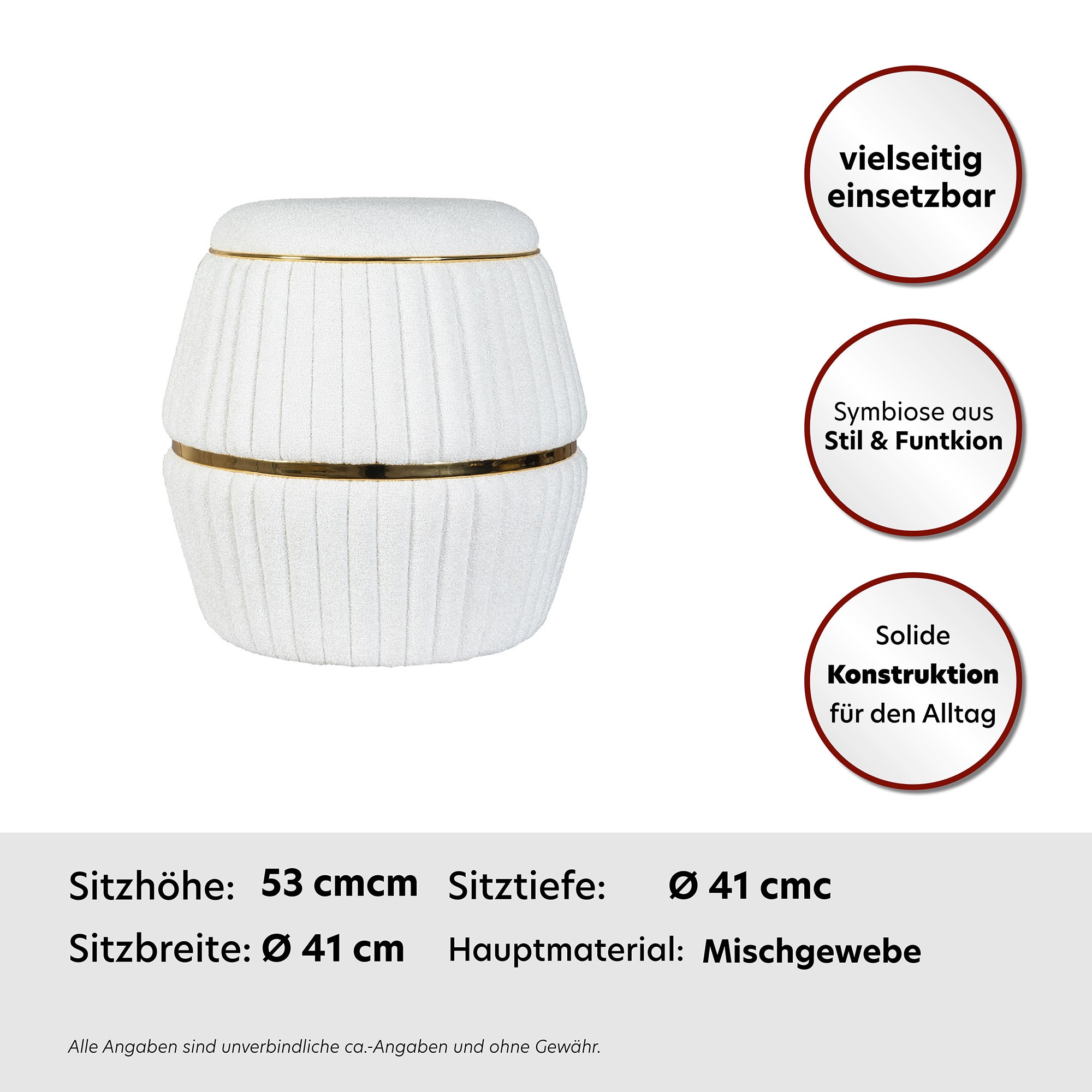 Kayoom Sitzhocker »Hocker Doric, trendiger Look, ästhetische Farbgebung, schöne Steppung«, (1 St.), komfortabel, hochqualitativ, pflegeleicht, in vielen Räumen zuhause