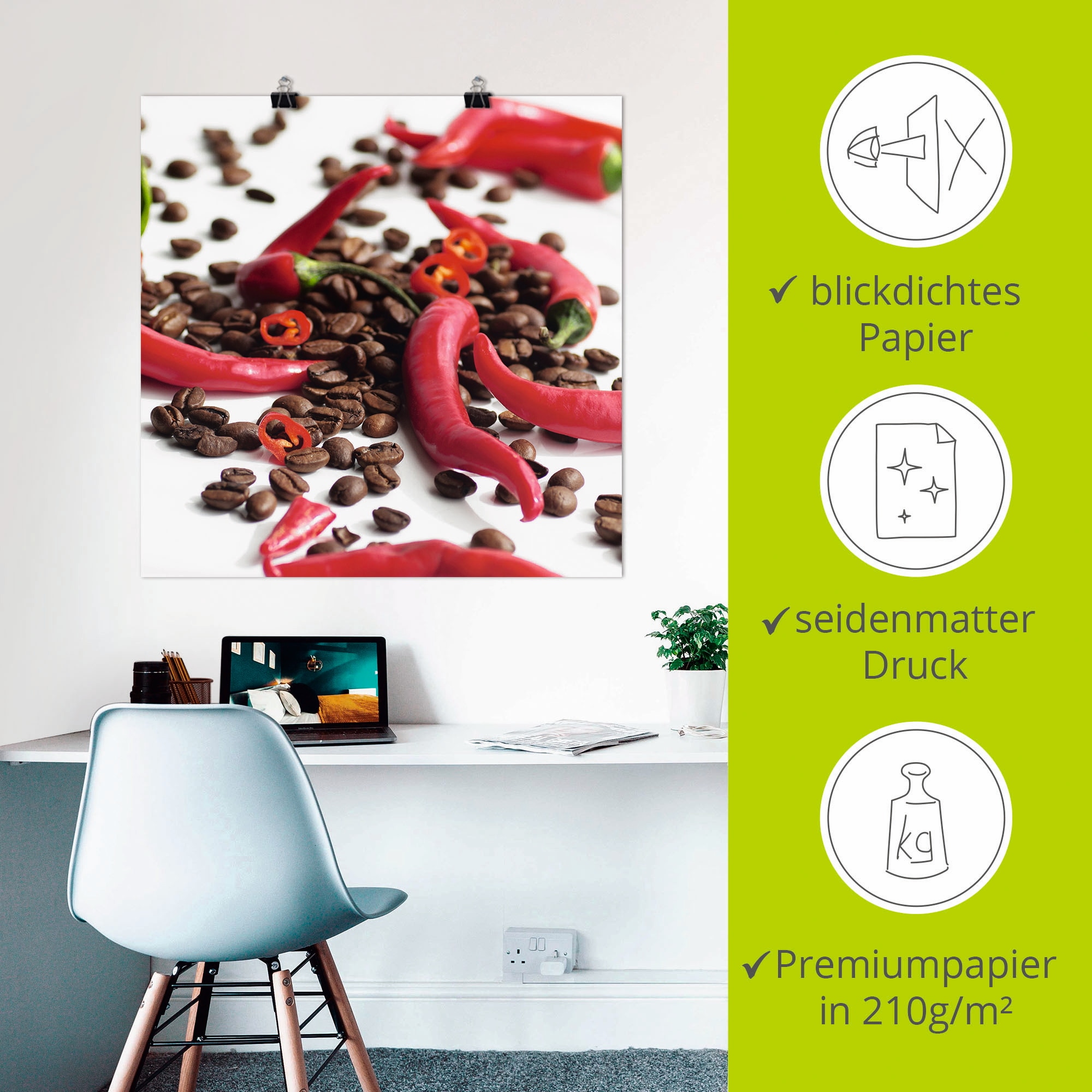 Artland Wandbild »Frische Chili auf Kaffee«, Lebensmittel, (1 St.), als Leinwandbild, Poster in verschied. Größen