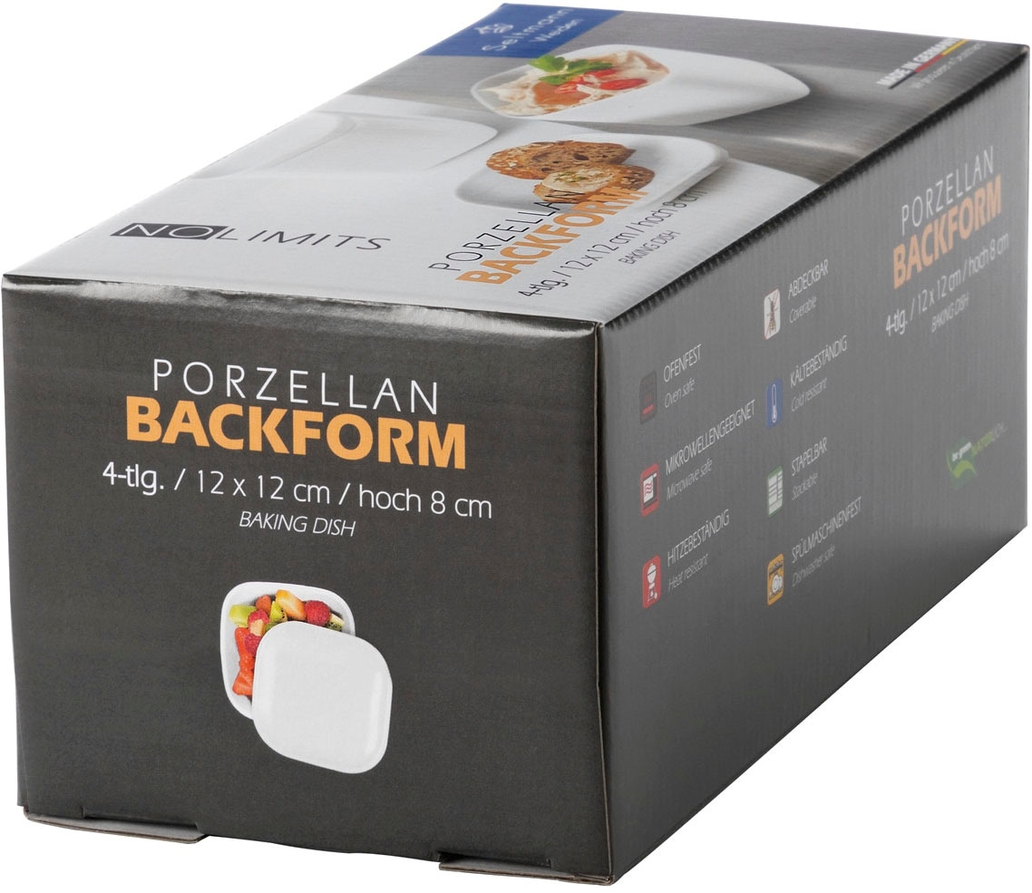 Seltmann Weiden Backform »No Limits, Servierschale mit Deckel 12 x 12 cm, Set 4-tlg.«, (Set, 4 St., 2 x Schalen eckig 11 x 11 cm, 2 x Deckel 12 x 12 cm), aus Porzellan, hitzebeständig, Backofenfest