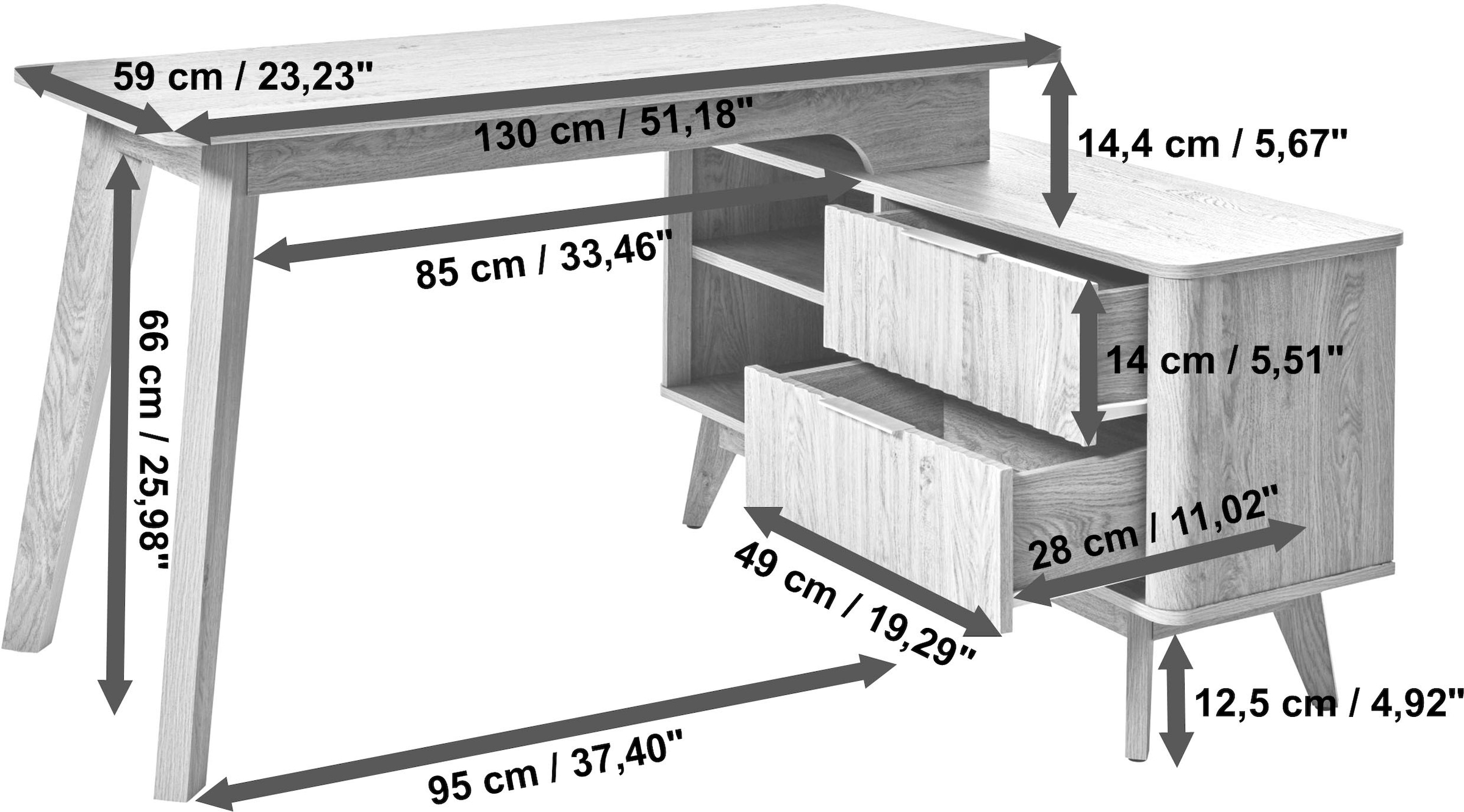 Jahnke Eckschreibtisch »WAVE C 150 E«, (1 St.), Eckschreibtisch, Fronten in Wellendesign, wechselseitig montierbar