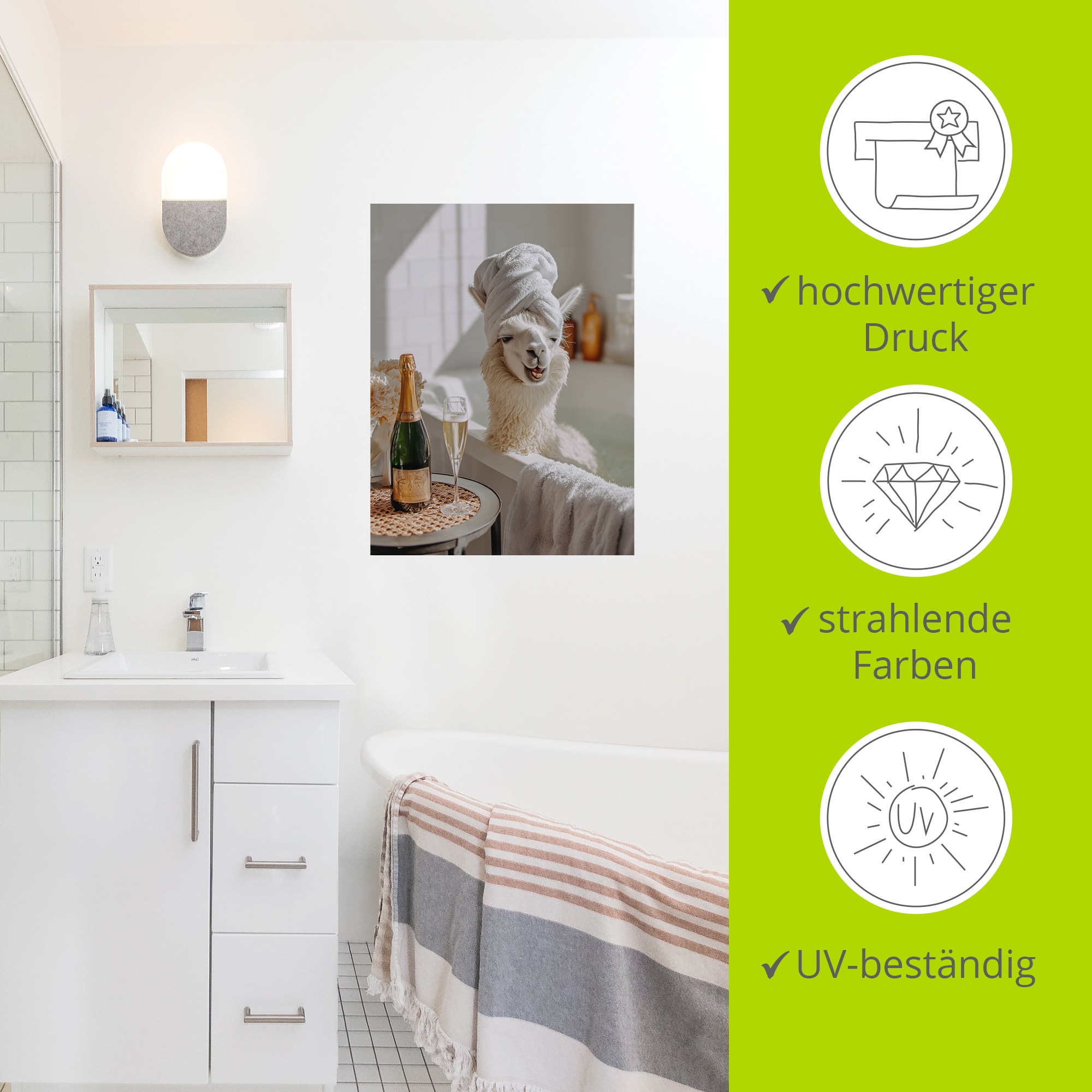 Artland Wandbild »Lama in der Badewanne« 1 Stk. tlg. als Alubild, Leinwandbild, Poster, Wandaufkleber in verschied. Größen