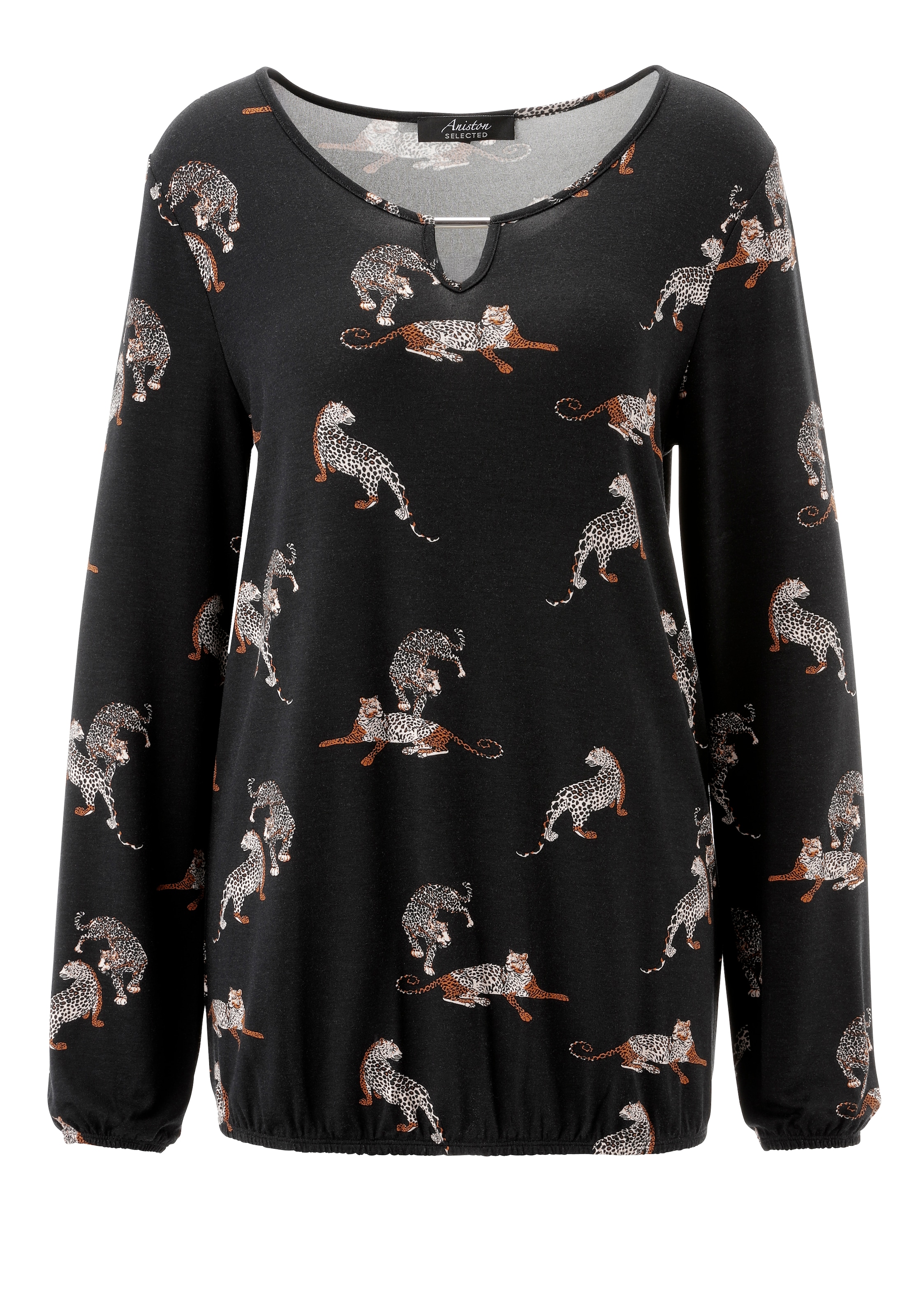 Aniston SELECTED Langarmshirt mit Cut-out und trendigen Leoparden allover - NEUE KOLLEKTION