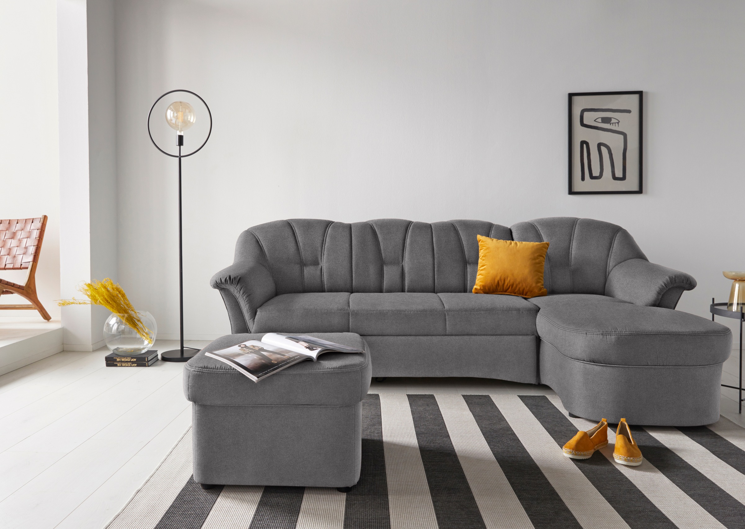 DOMO collection Ecksofa »Papenburg, zeitlose Rückensteppung, elegante Forme günstig online kaufen