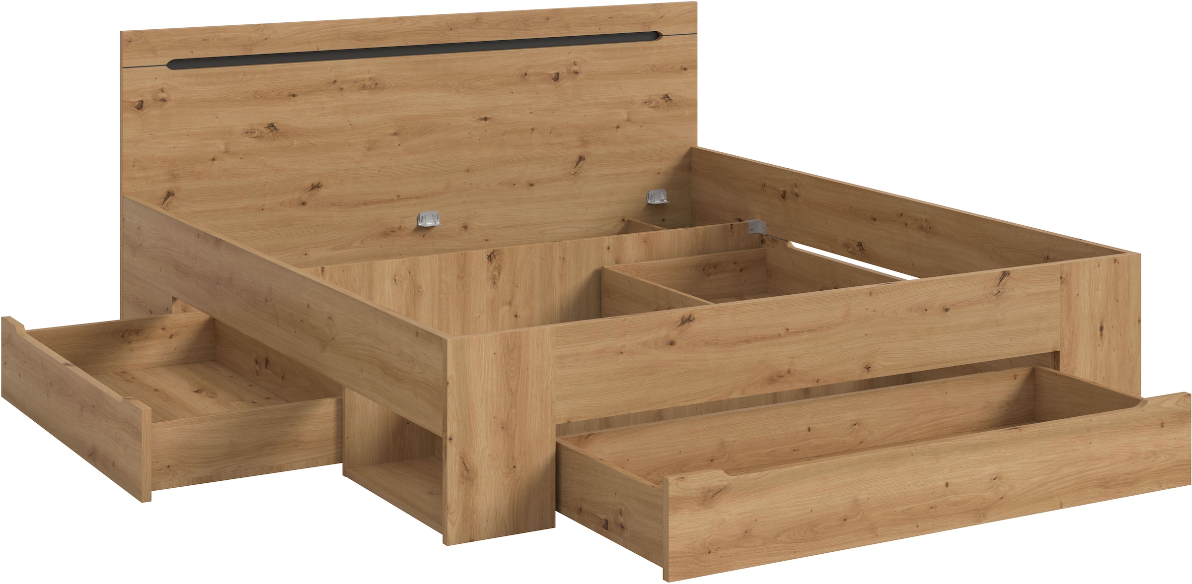 Home affaire Stauraumbett »REHAT, in 144 oder 184 cm Breite, 3 Schubkästen, 2 offene Fächer« TOPSELLER!, für Matratzen 140x200 cm, viel Stauraum, ohne Lattenrost, 1 tlg. Bett, Kastenbett, Bettgestell, Schlafzimmer, Schlafen