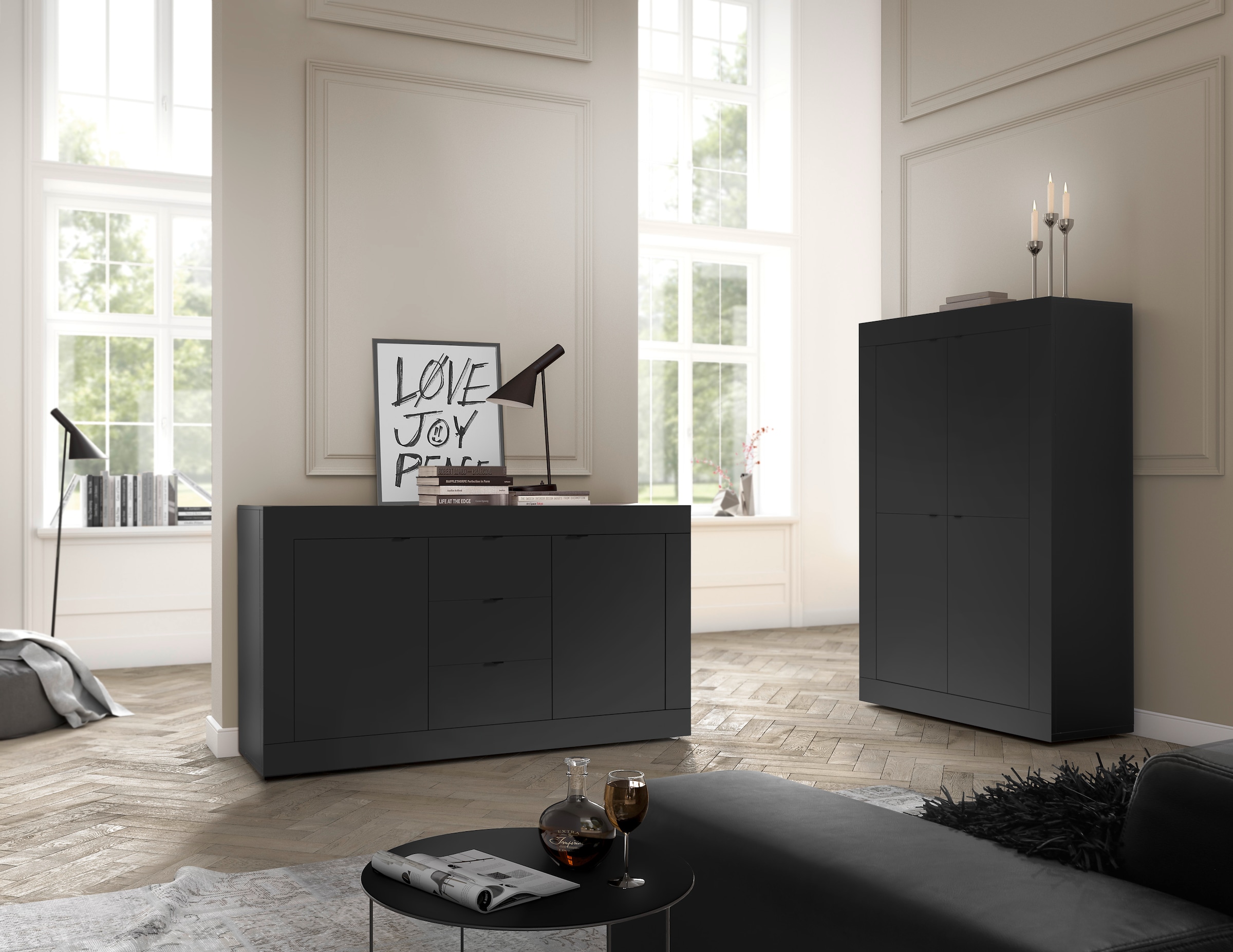 INOSIGN Highboard »Basic Höhe 162 cm, Breite 102 cm, Kommode 4 Türen, Hochkommode«, Metallgriff, moderne Rahmenoptik, viel Stauraum, Farbauswahl