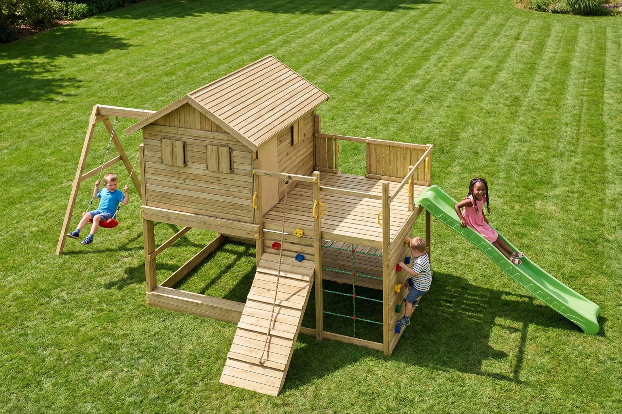 FUNGOO Spielturm »ALOHA« mit Spielhaus und Terrasse, Doppelschaukel