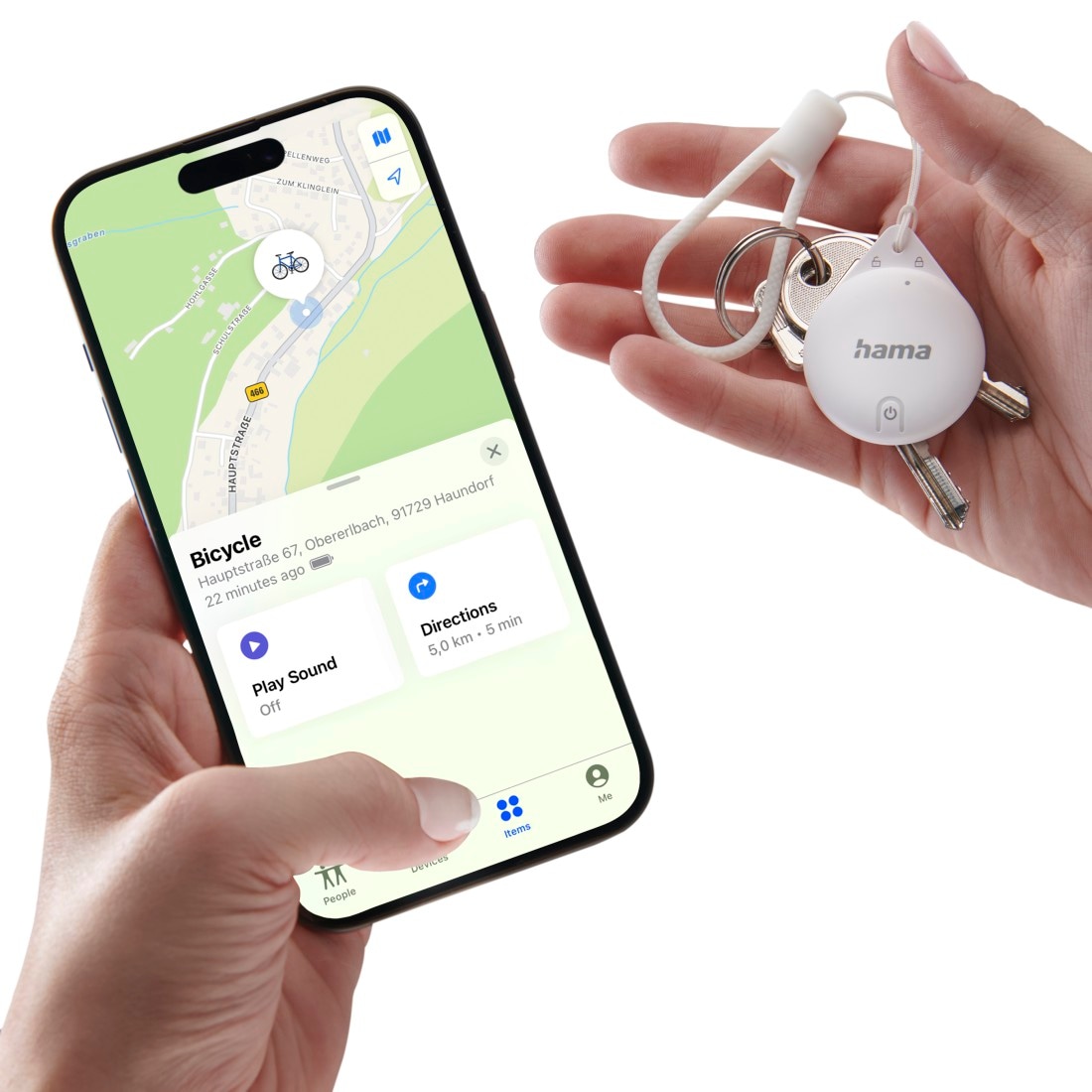 Hama GPS-Tracker »Schlüsselfinder für Apple „Wo ist“-App (Bluetooth, mit Alarm, für iOS)«, AirTag Alternative, Tracker