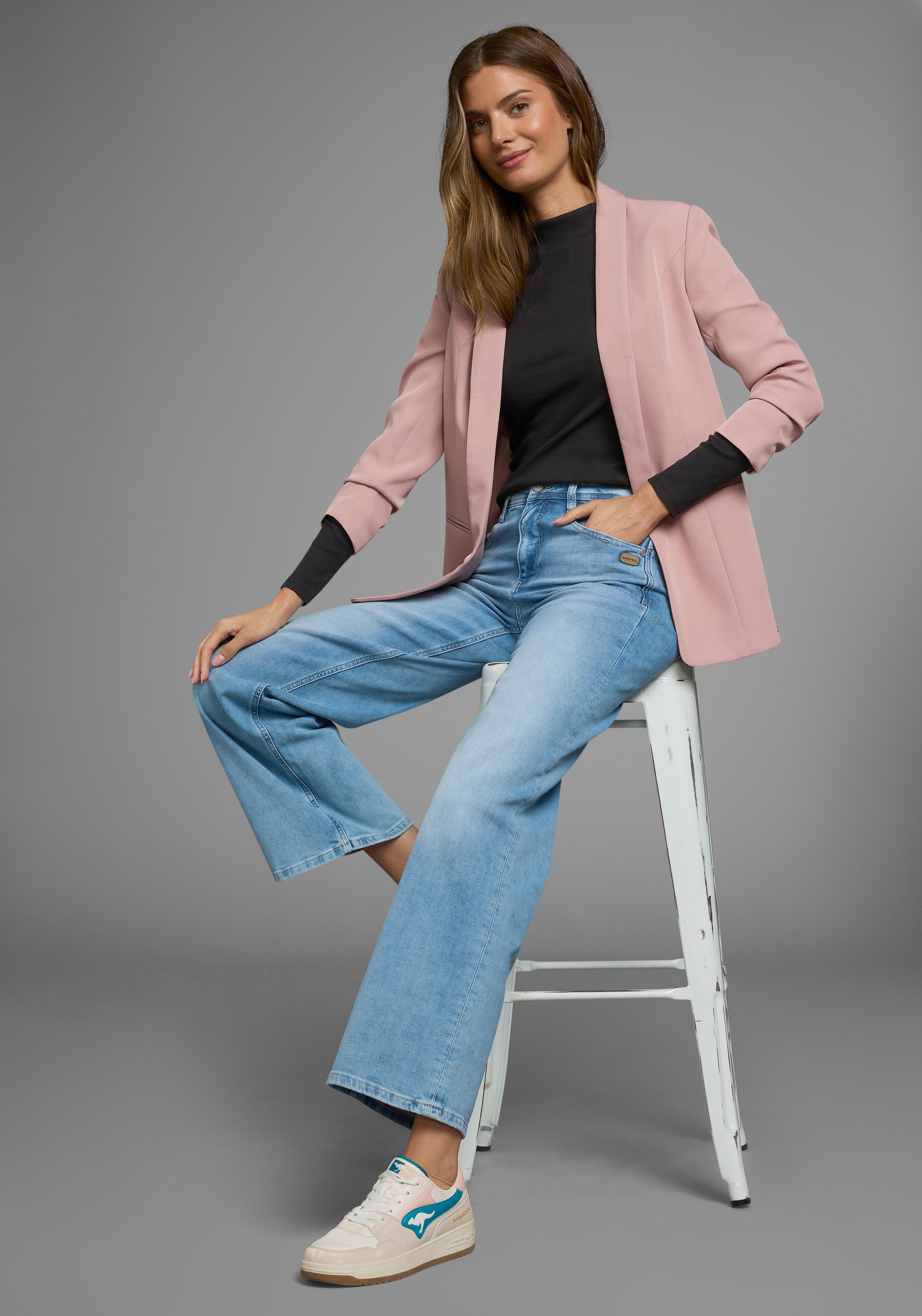 AJC Langarmshirt langärmelig,  Basic-Stil,  Stehkragen,  ideal für Büro und Freizeit