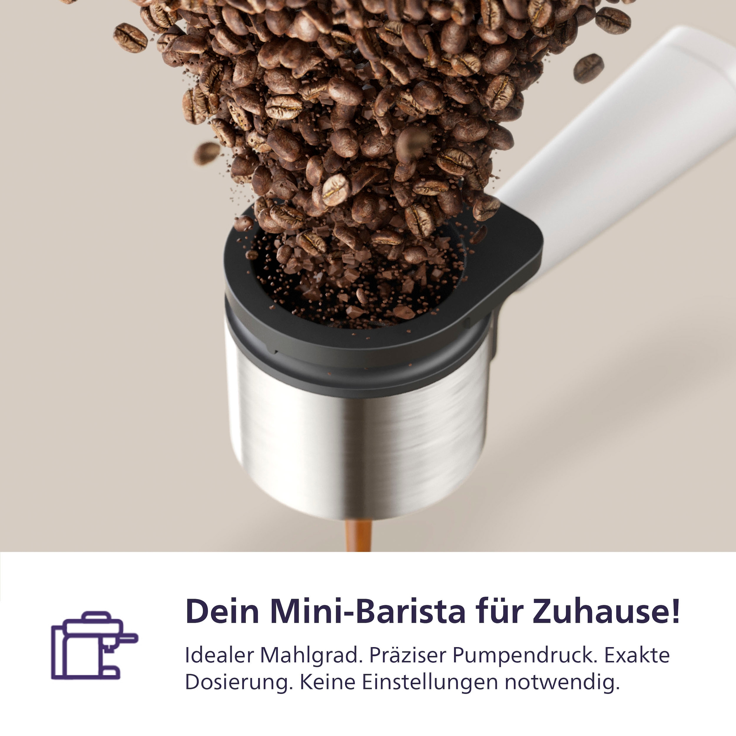 PHILIPS baristina Espressomaschine »BAR303/00 mit Mahlwerk für ganze Bohnen, Milchaufschäumer inkl.« 16 bar Pumpendruck, Naturweiß
