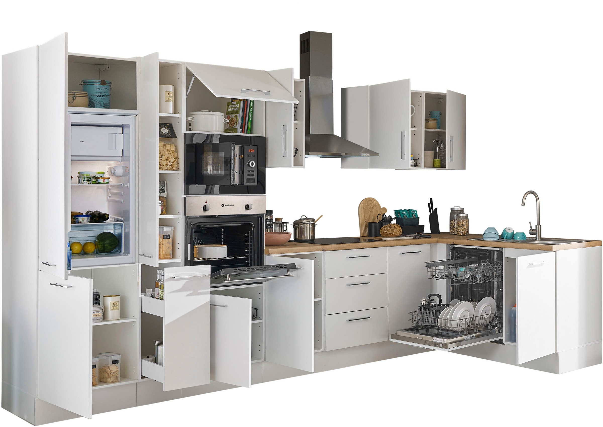 BASIC by Balculina Winkelküche »Turin«, Stellbreite 370x175 cm, wahlweise mit E-Geräten
