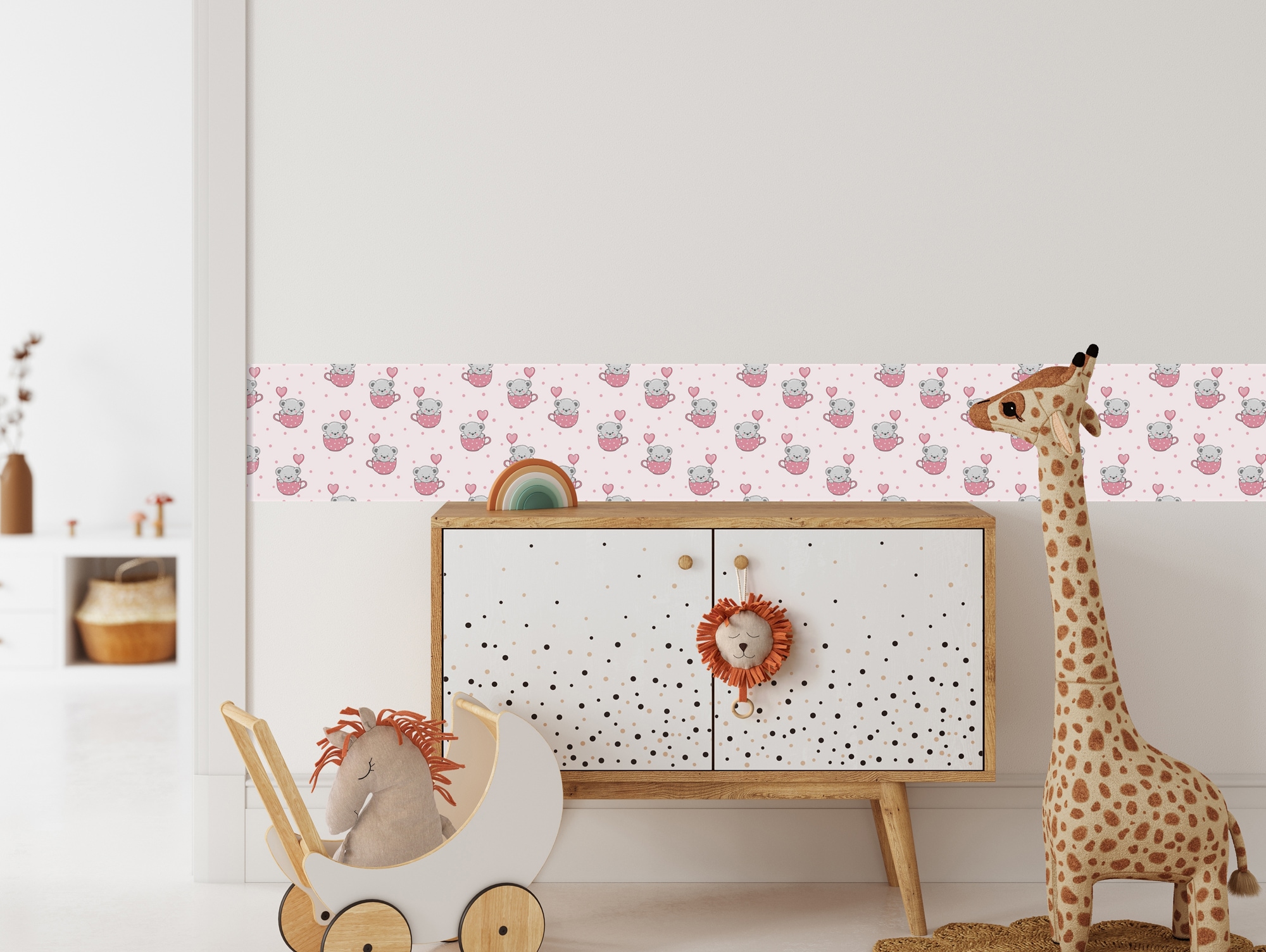queence Bordüre »Der rosa Bär«, gemustert, 3er Set, selbstklebend, kinderleichte Anbringung, Sticker