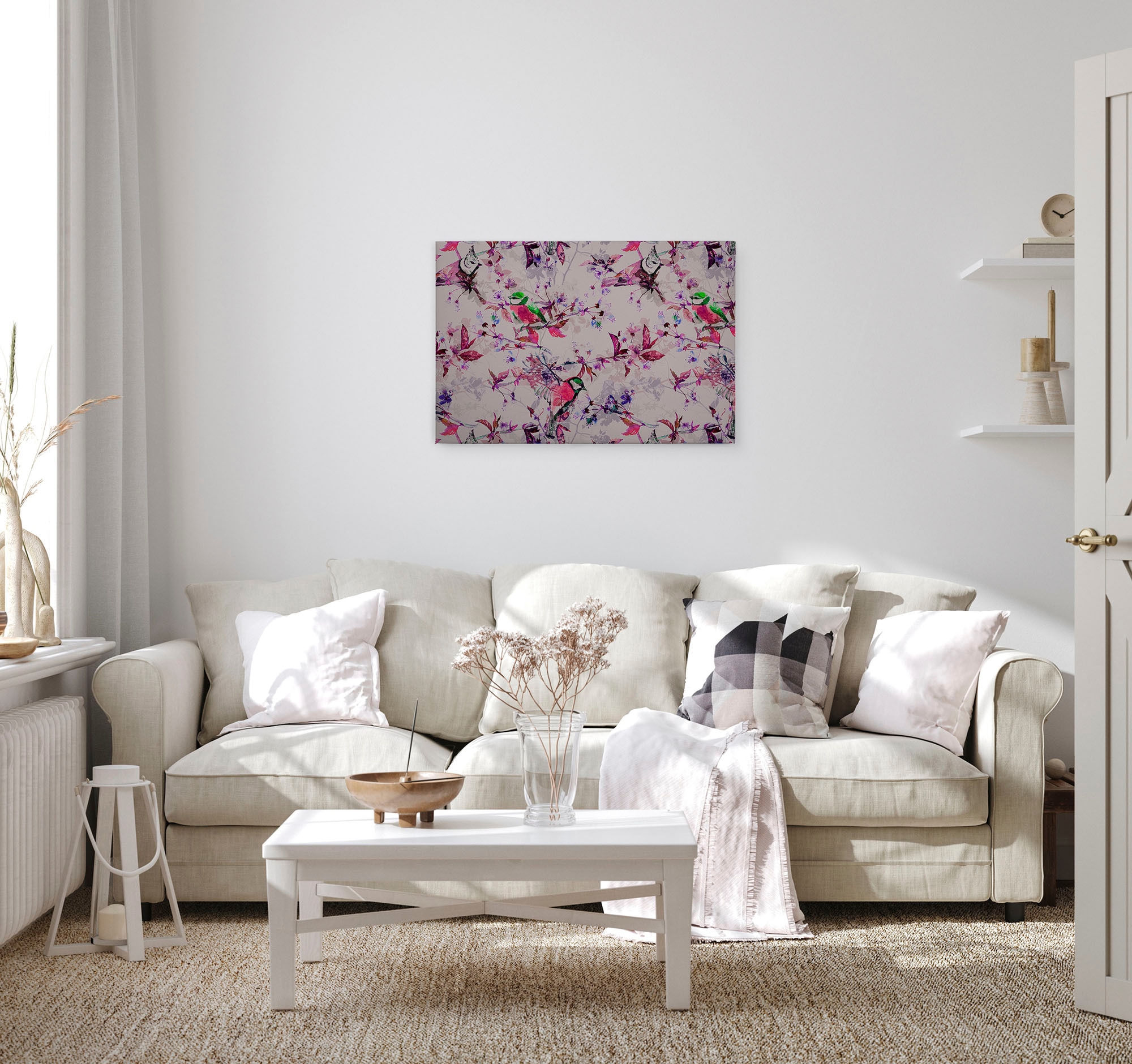 A.S. Création Leinwandbild »songbirds«, Kunst-Vögel-Kinder, (1 St.), Keilrahmen Bild Floral Leinwand-Bild Wohnzimmer modern Wandbild Kinder