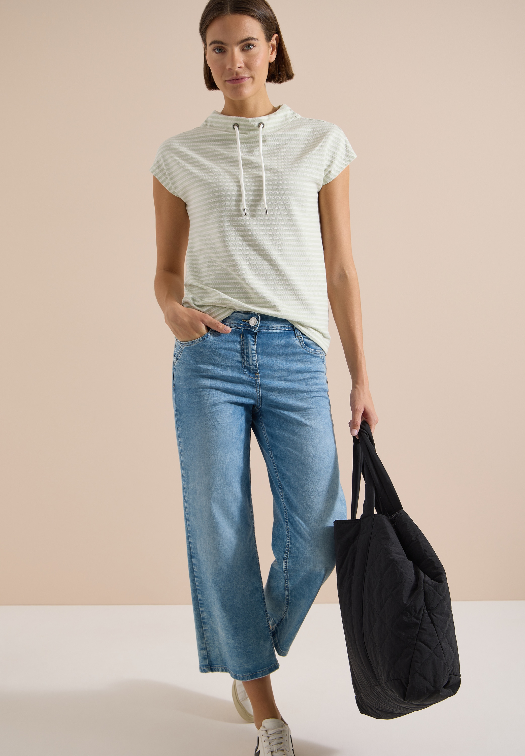 Cecil Kurzarmshirt Sommershirt mit Funnel Neck und Streifen