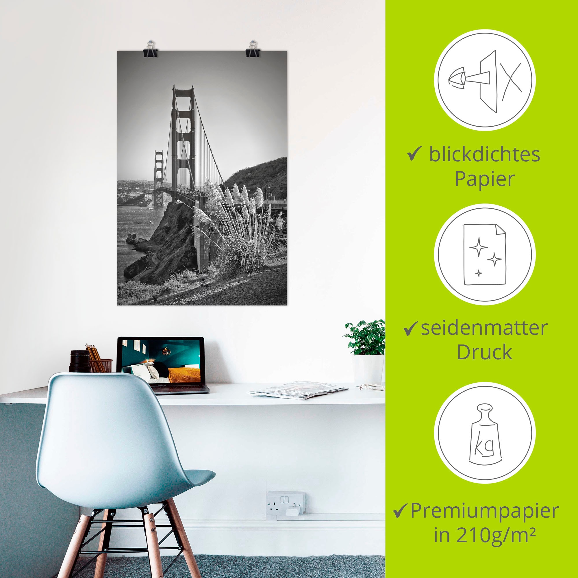 Artland Wandbild »San Francisco Golden Gate Bridge«, Amerika, (1 St.), als Leinwandbild, Poster in verschied. Größen