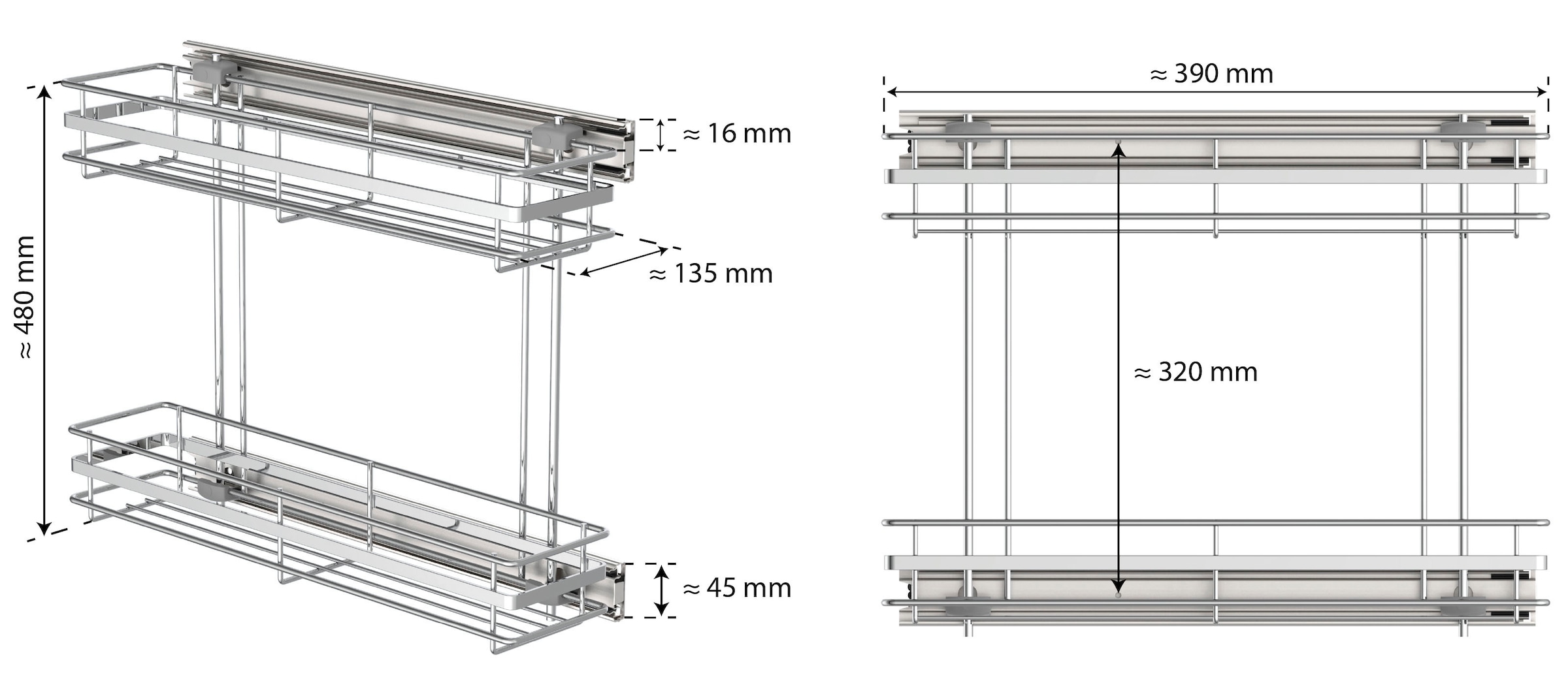 Schütte Seitenregal, 135 x 480 x 390 mm, Chrom