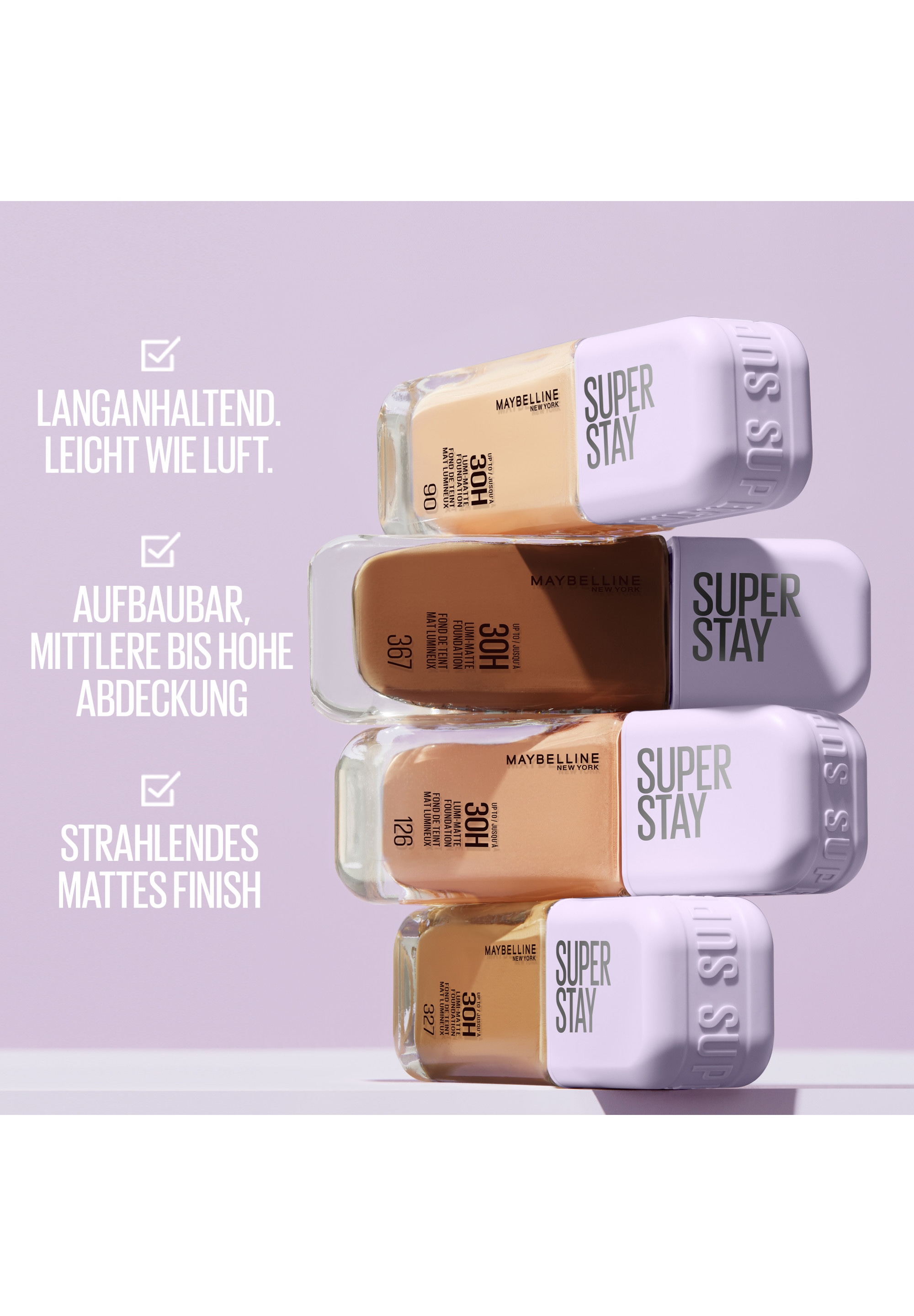 MAYBELLINE NEW YORK Foundation »SUPER STAY LUMI MATTE FOUNDATION« mittlere bis hohe Deckkraft, ultra-frisches mattes Finish