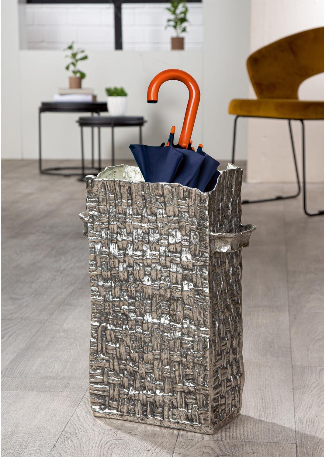 GILDE Schirmständer »Schirmständer rechteckig Tecido silberfarben« Schirmständer, Bodenvase, Regenschirmablage, Flur, Wohnaccessoire